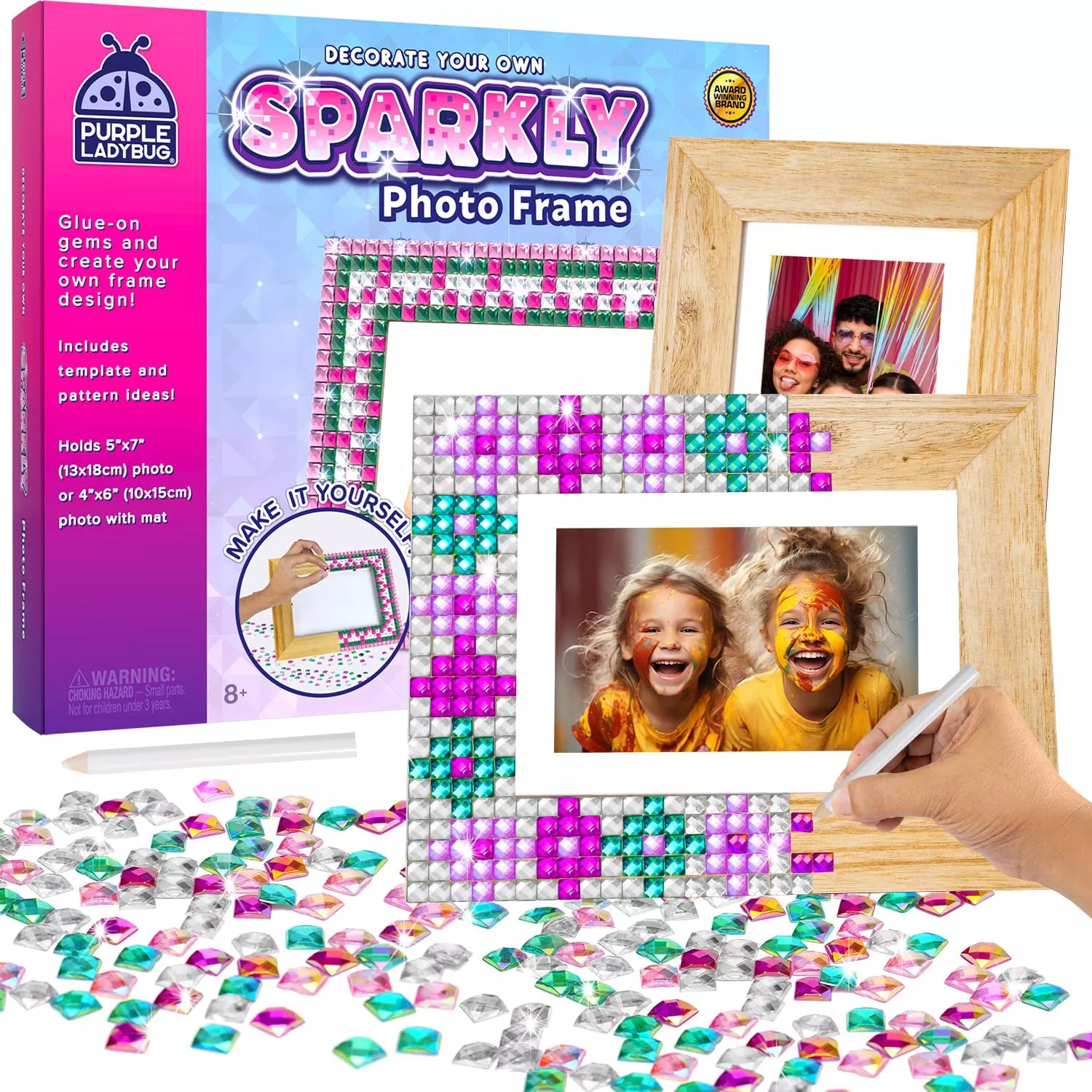 PURPLE LADYBUG Kids Picture Frame Mosaic Kit - Fun Arts & Crafts Gift