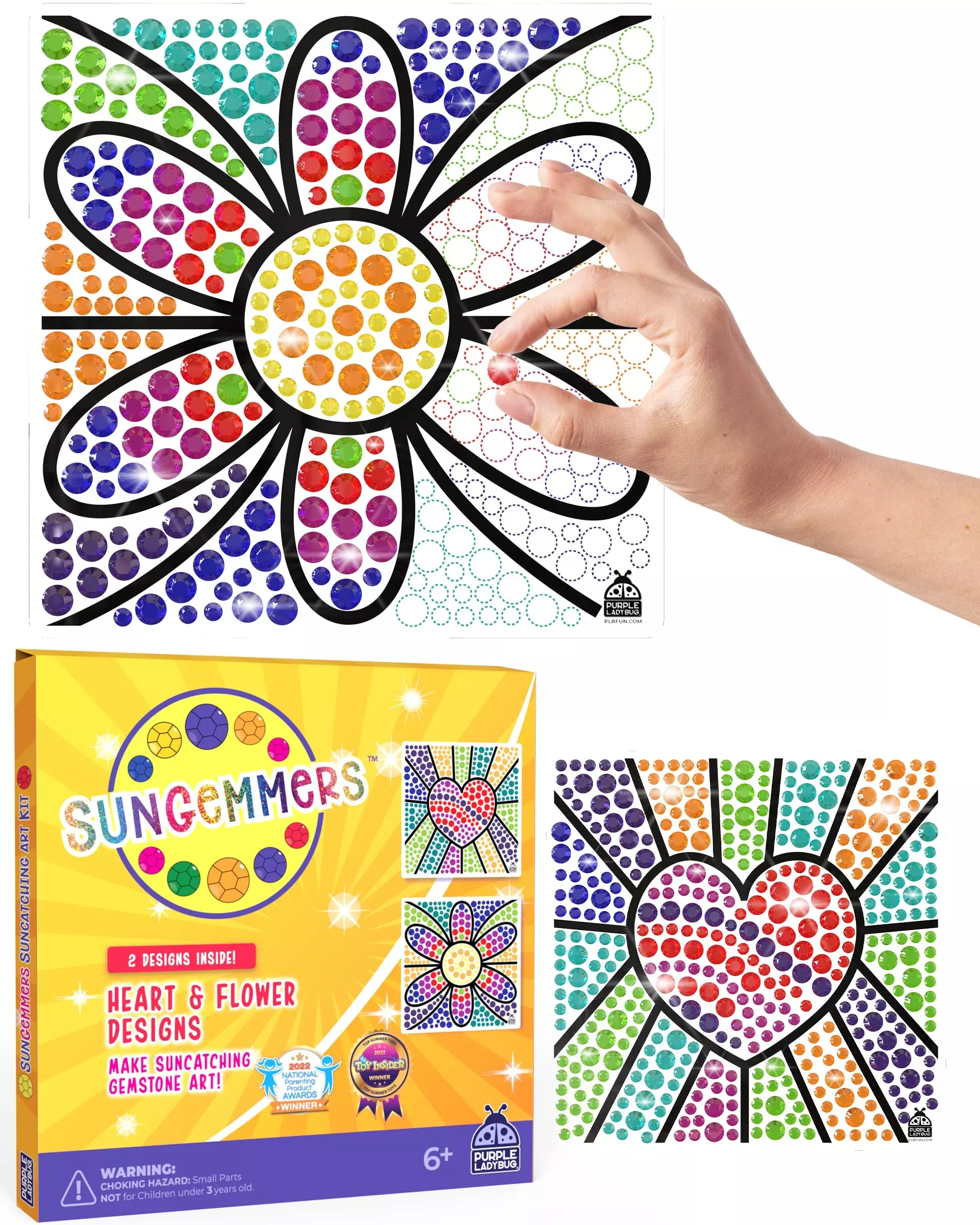 PURPLE LADYBUG Window Art Suncatcher Kit - Heart & Flower - Large, Mul