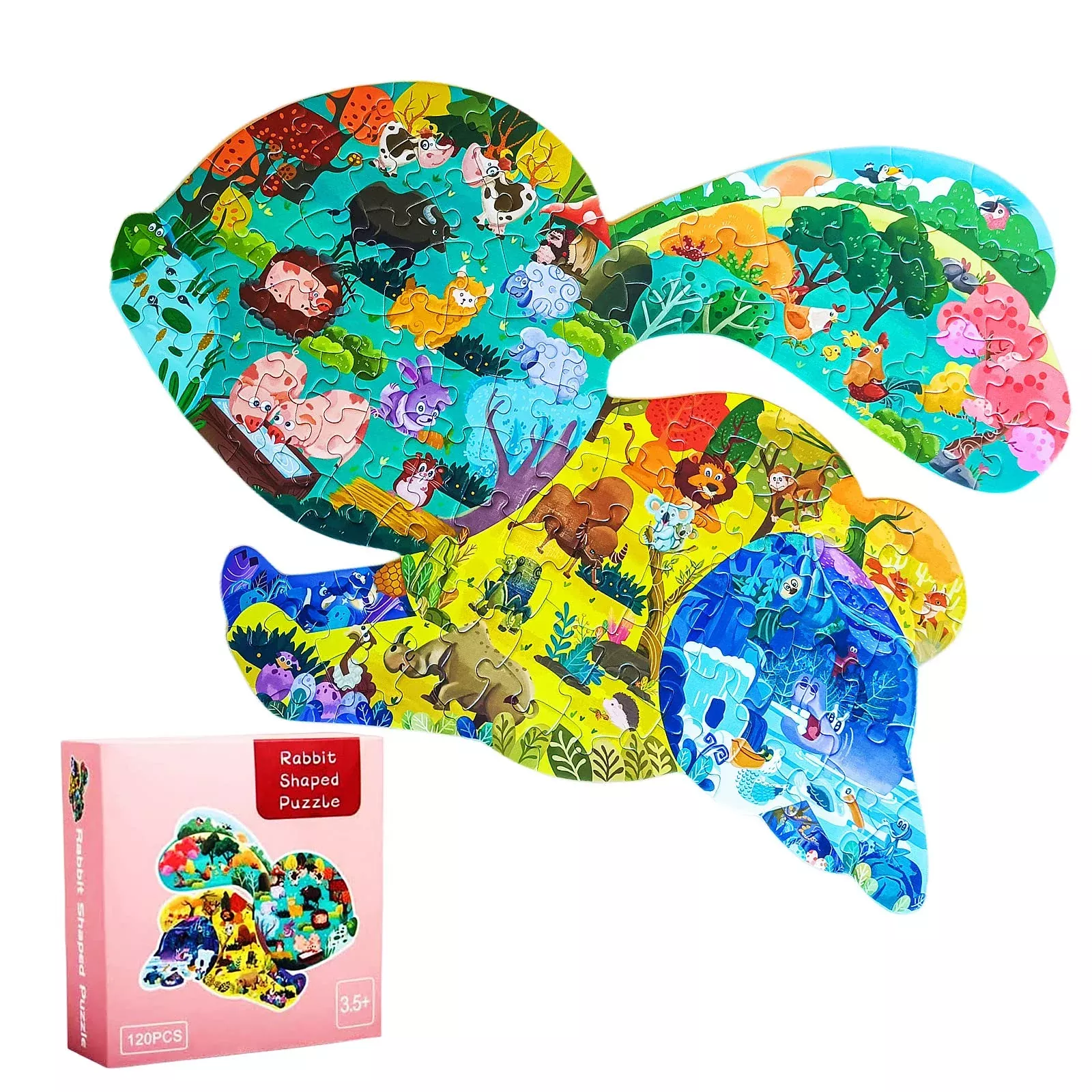 Puzzles For Kids Ages 4-6-8,120 Piece Jigsaw Puzzles Rabbit Shaped Lea