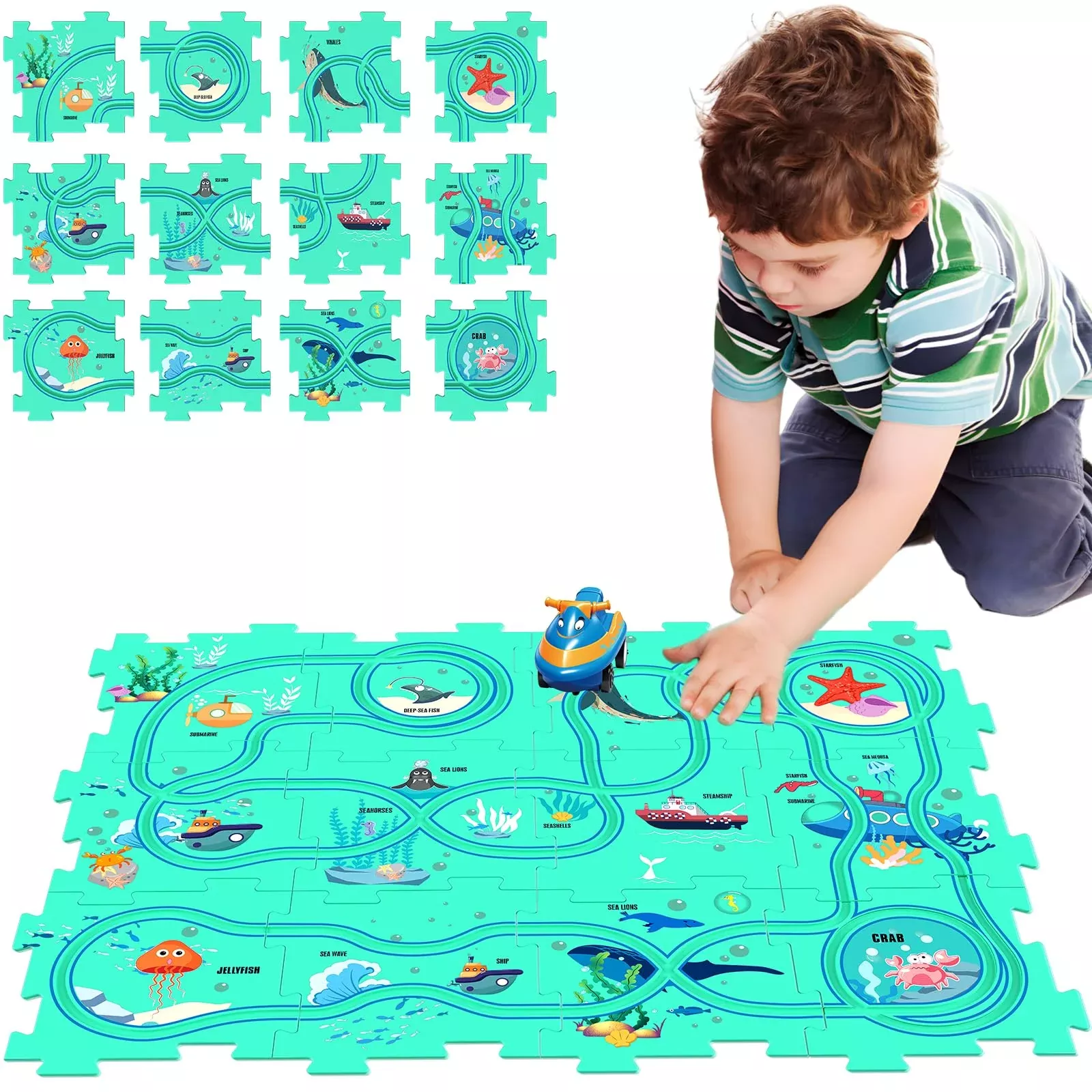 Puzzles And Track Combo, Kids Puzzle Rail Car Play Set, Educational To