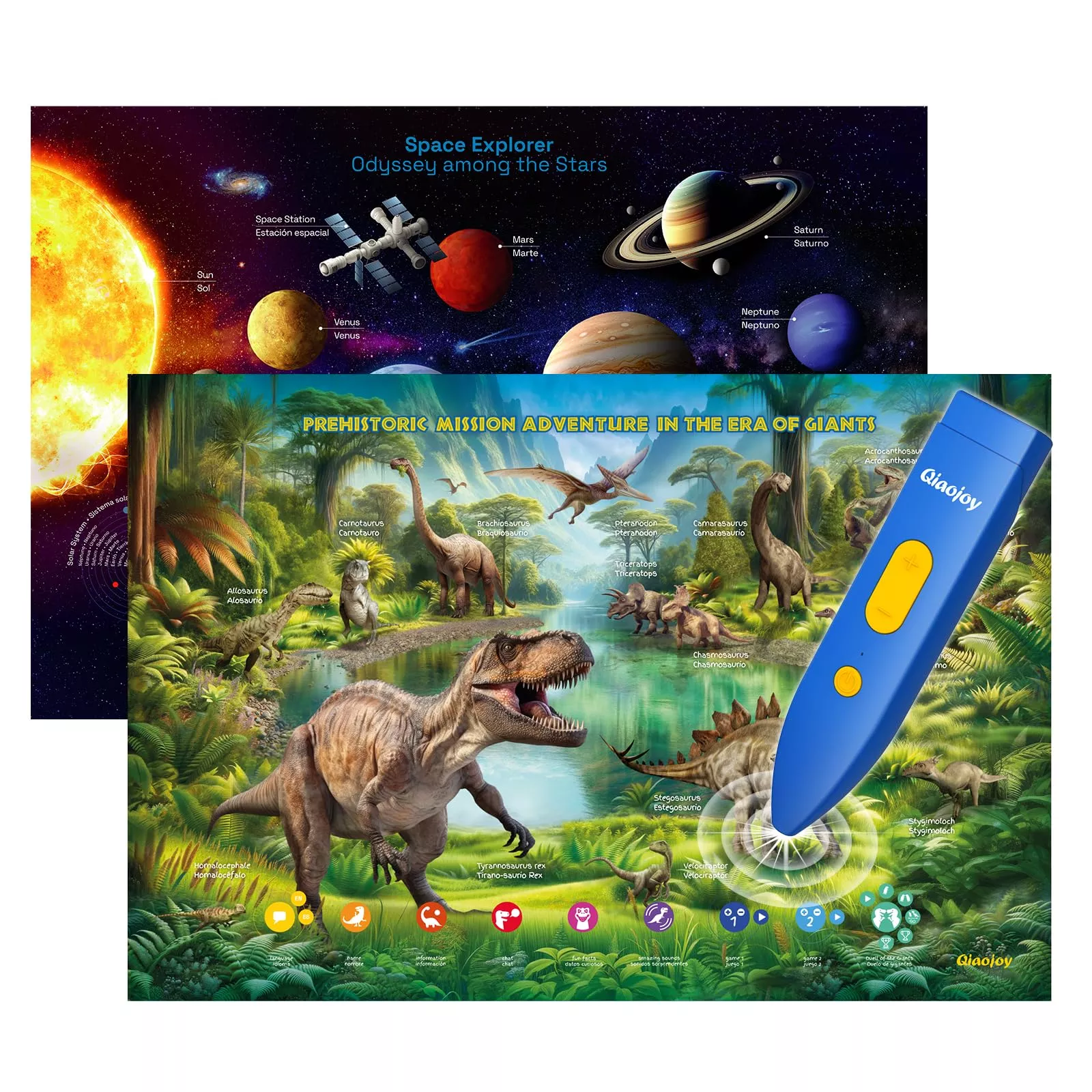 Qiaojoy Bilingual Interactive Dinosaur Space Poster 24"x30" for Kids