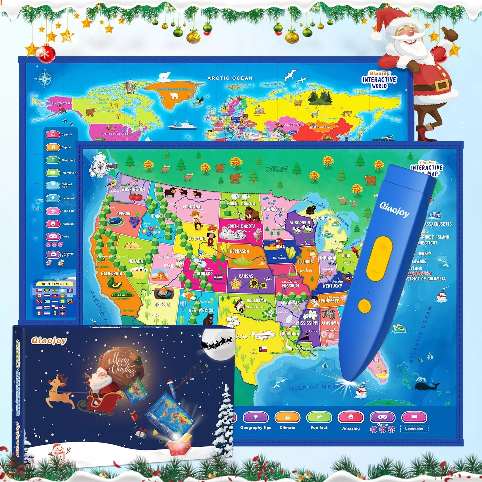 Qiaojoy Bilingual Interactive For Kids Talking Usa Map World Map For K