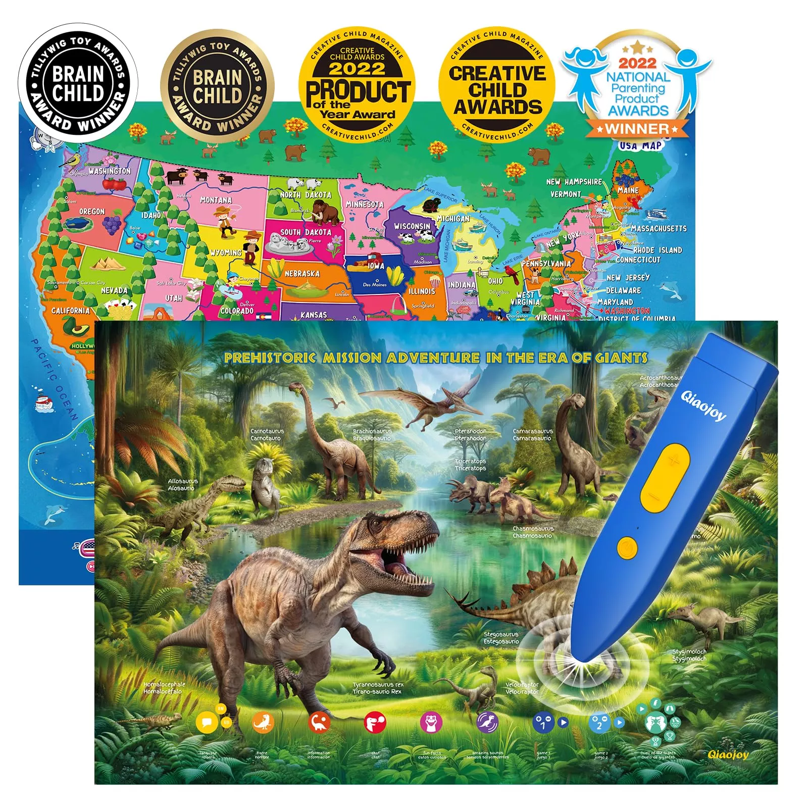 Qiaojoy Interactive Dinosaur Poster for Kids 30" x 24" Educational Toy