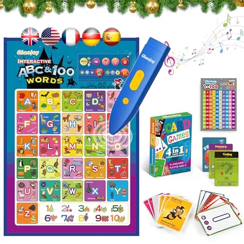 Qiaojoy Interactive Kids Map Bilingual USA Geography Poster 9" x 10" Mult