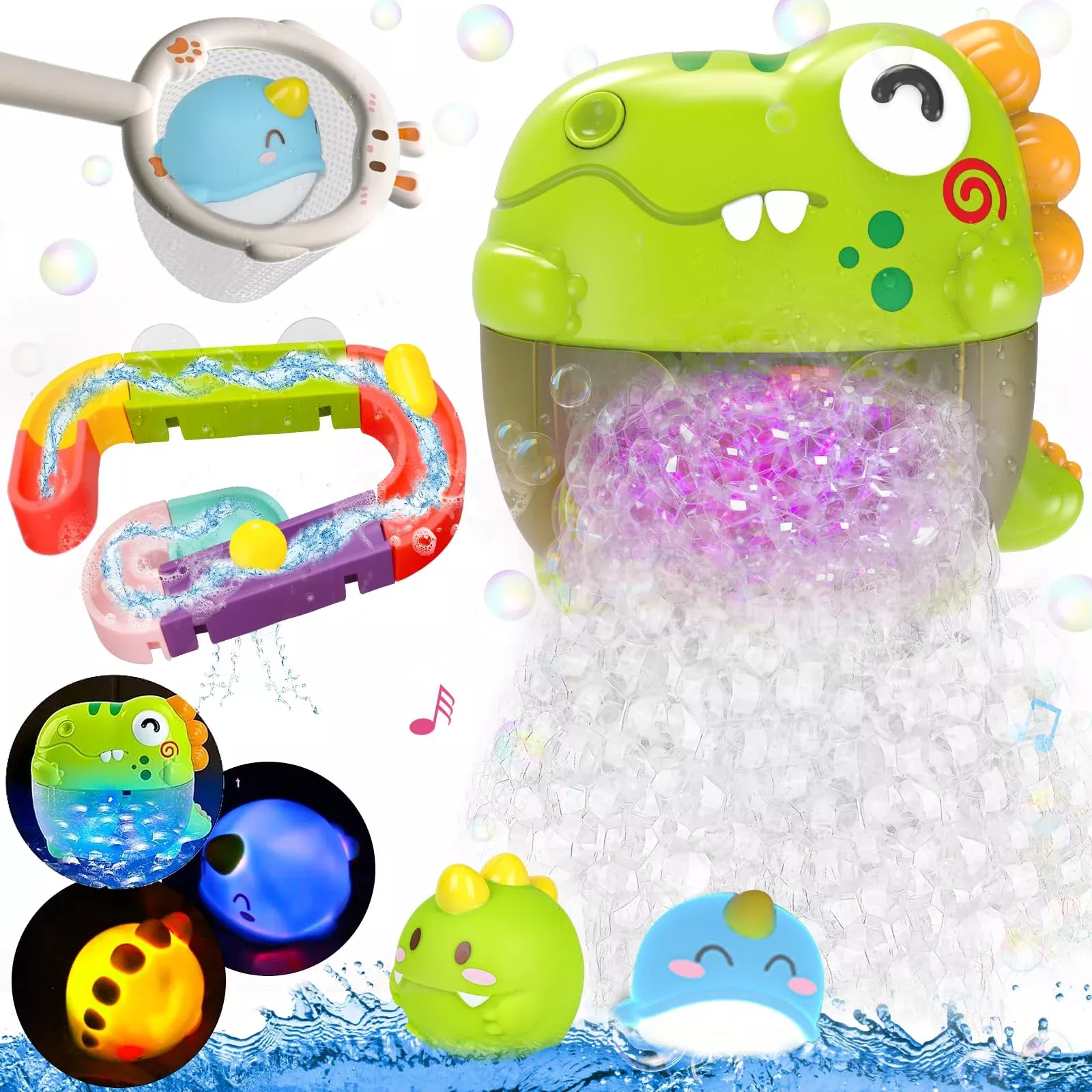 Qirptey Light Up Dinosaur Bath Toy, Small, Multiple Colors, Kids 3-
