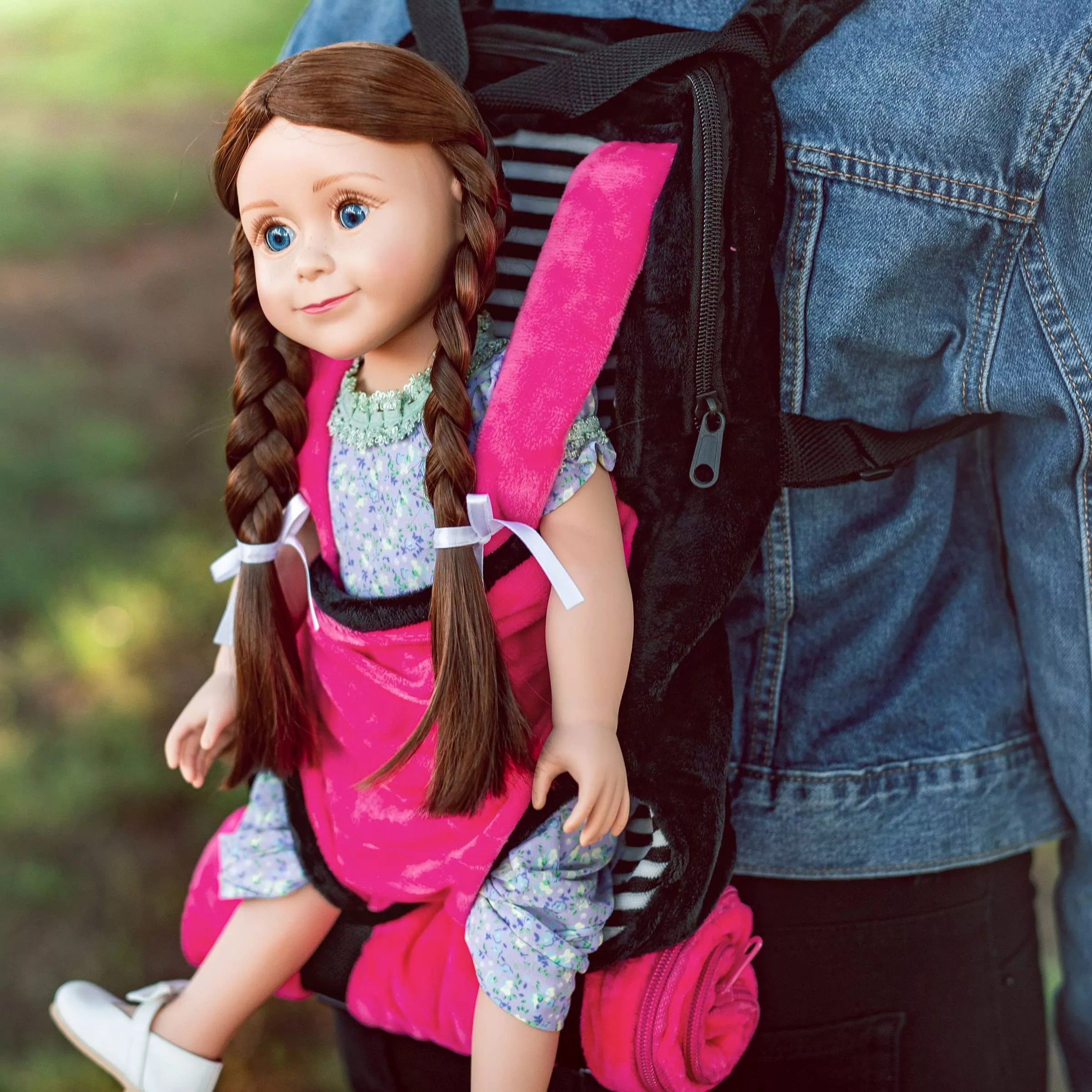 The Queen'S Treasures Pink, White And Black Doll Carrier Backpack And