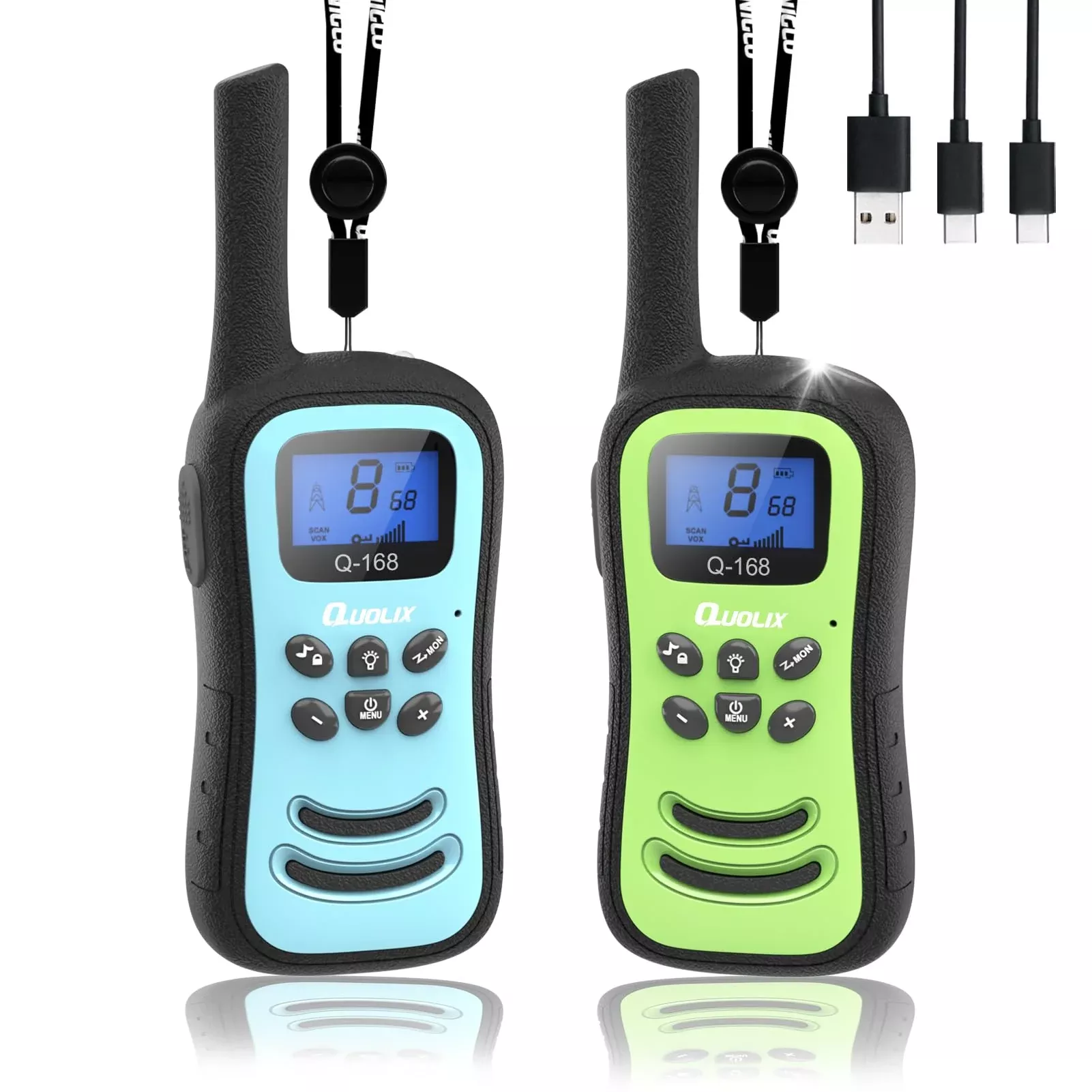 QUOLIX Walkie Talkies for Kids, Rechargeable, BlueGreen, 2 Pack