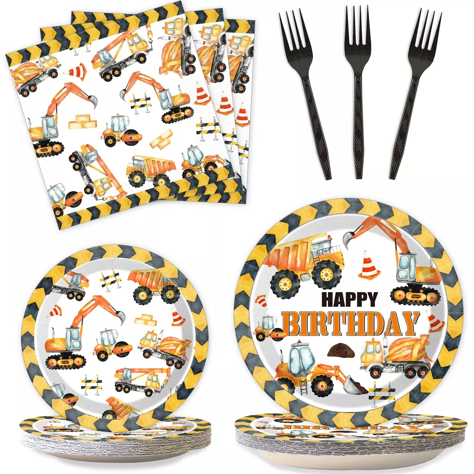 Qyeahkj Construction Party Tableware Set for 25 Guests, Silver