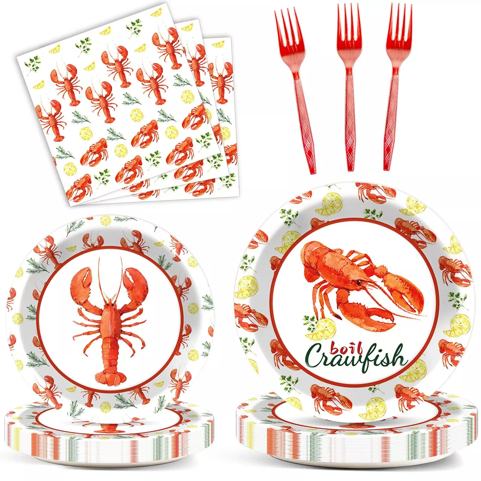 Qyeahkj Crawfish Party Supplies Set for 25 - Colorful Disposable Plates