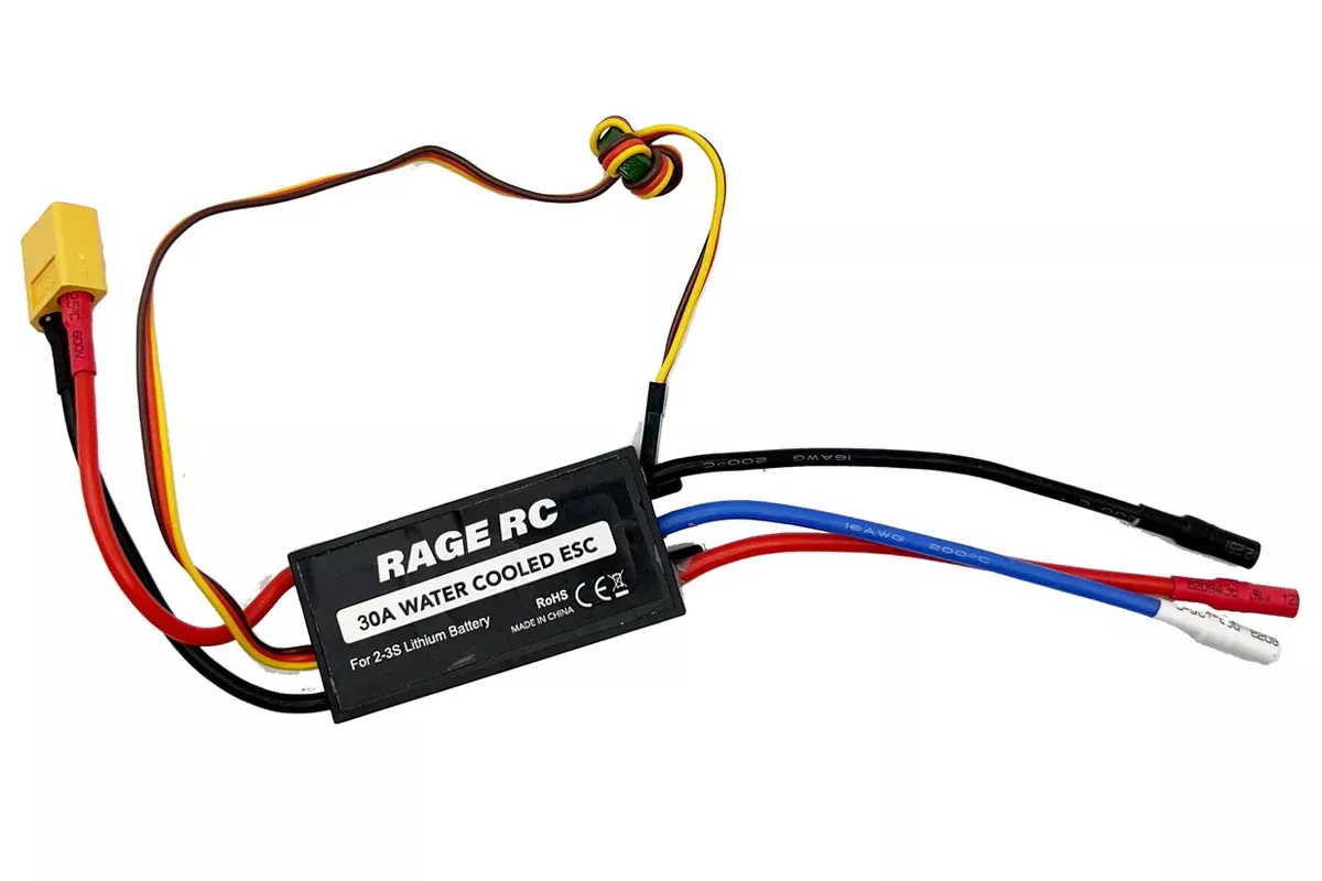Rage RC B1435 30A Water-Cooled Brushless ESC with Reverse & XT60 Connector for Black Marlin EX Brushless