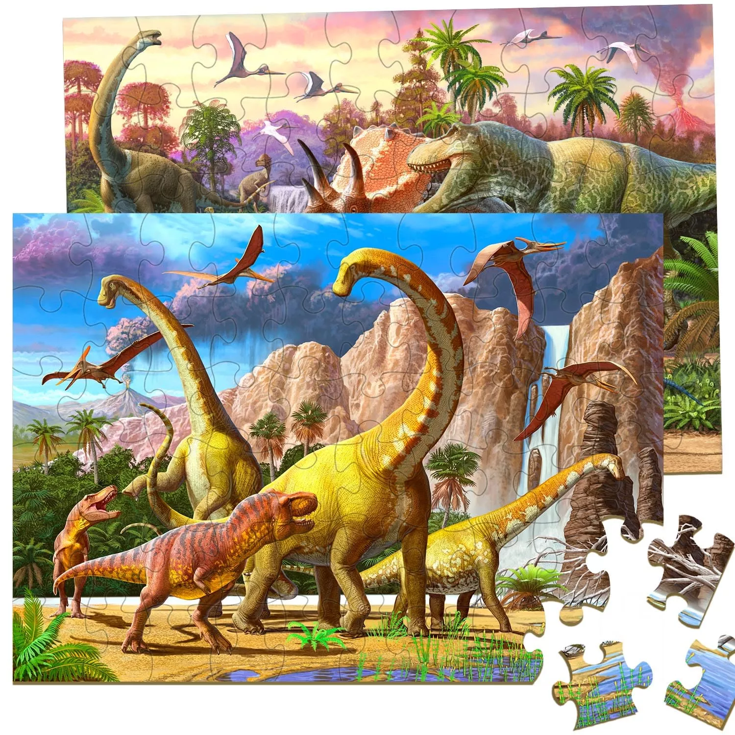RANSUNN Dinosaur Puzzles for Kids Ages 4-8, 60 Pieces,