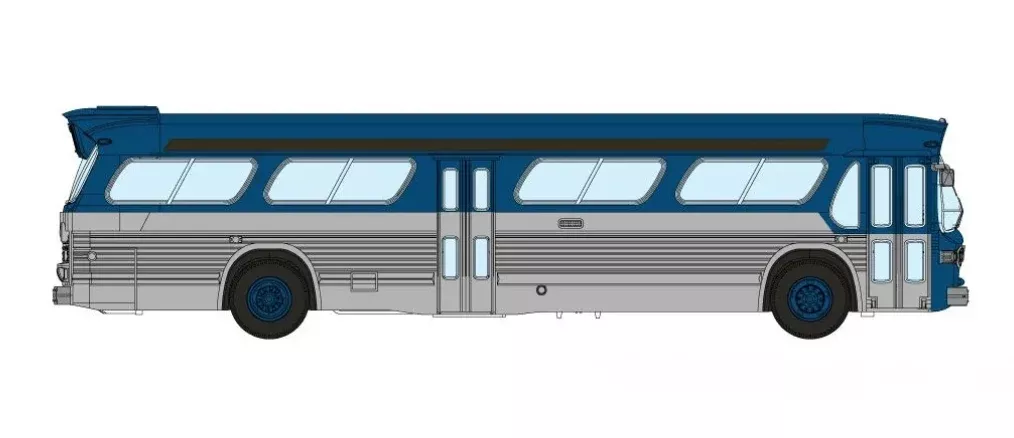 Rapido 573096 N Scale New Look Suburban Bus - Unlettered Blue/Silver (with Working Headlights)