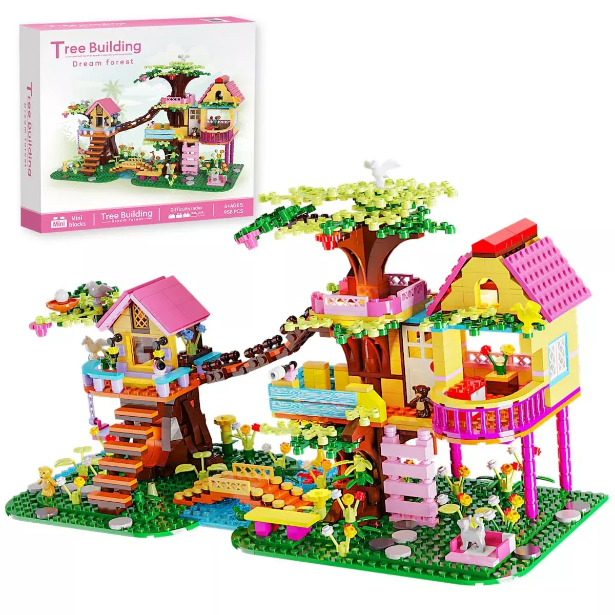 Ravayo Creative Tree Building Block Set With Led,958Pcs Mini Brick Toy
