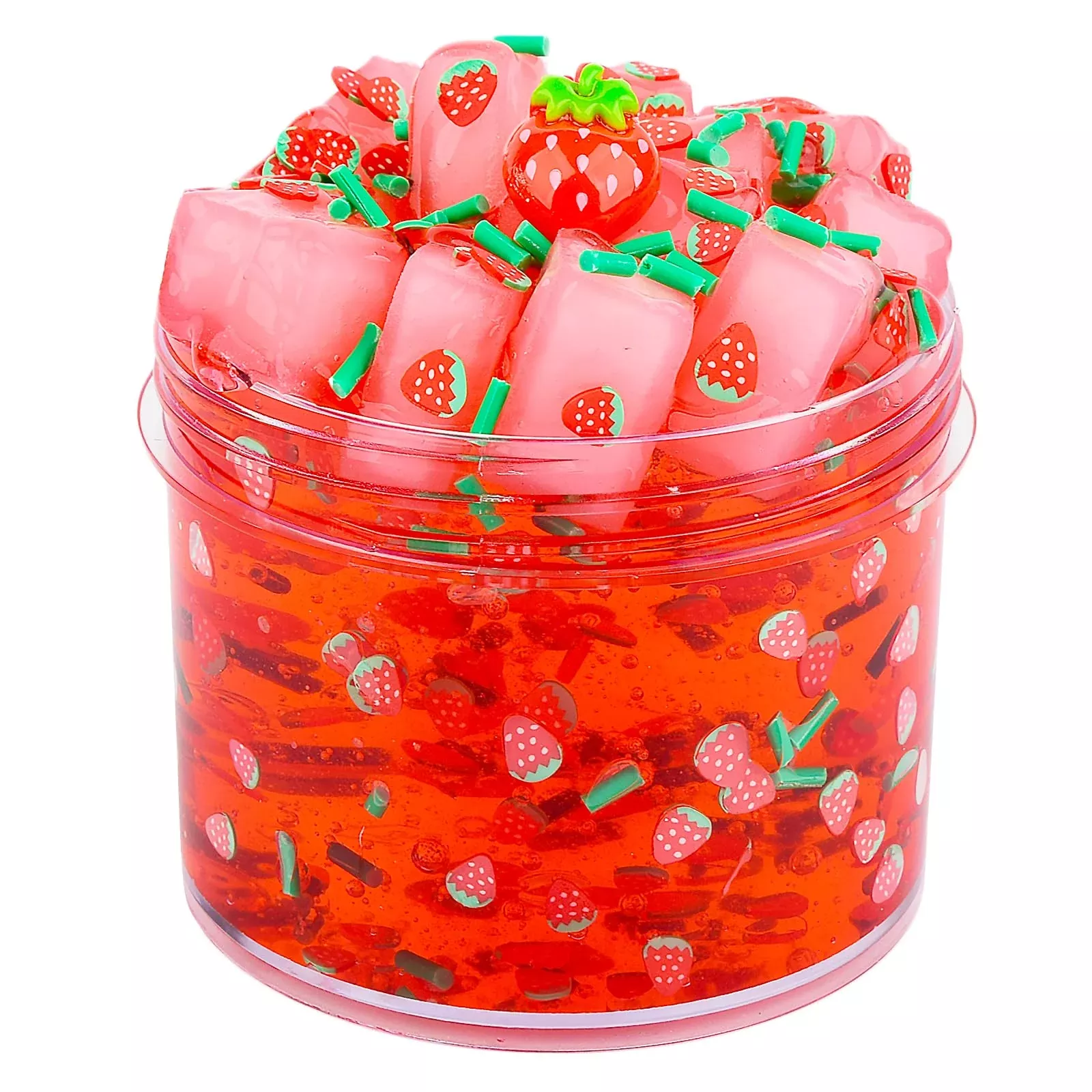 Red Jelly Cube Crunchy Slime, Soft Non-Stick Clear Crystal Slime, Stre