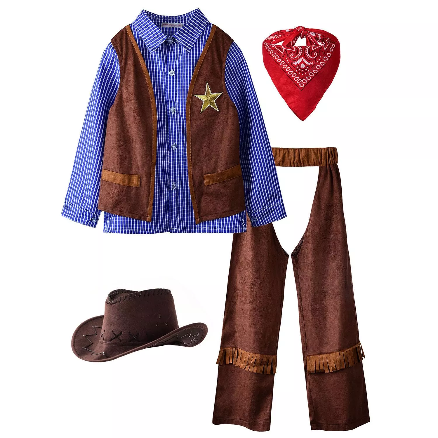 ReliBeauty Cowboy Costume Set for 4T-4/110, Blue, 5pcs