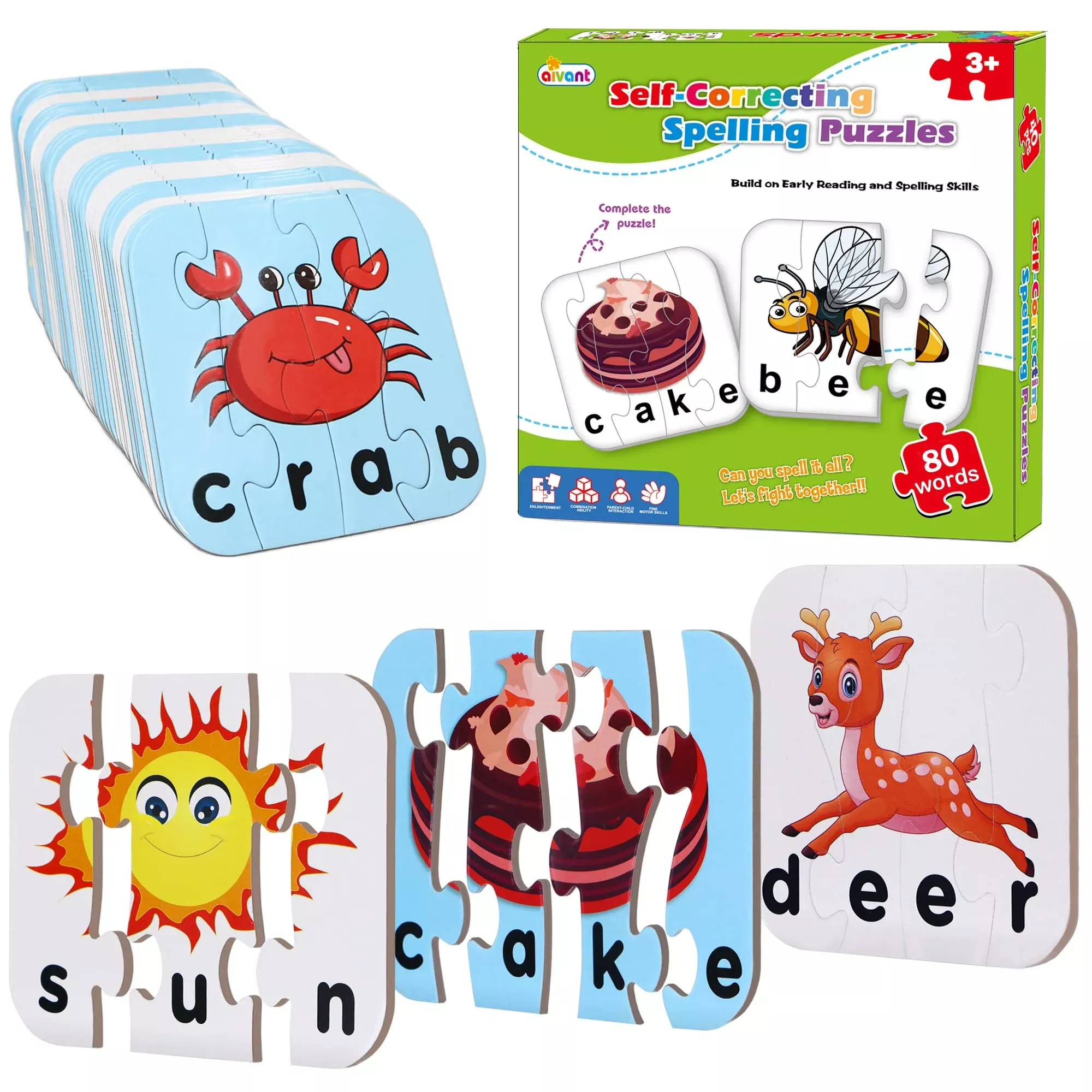 Resumplan Double-Sided Spelling Puzzles for Kids - 80 Words, Safe Design
