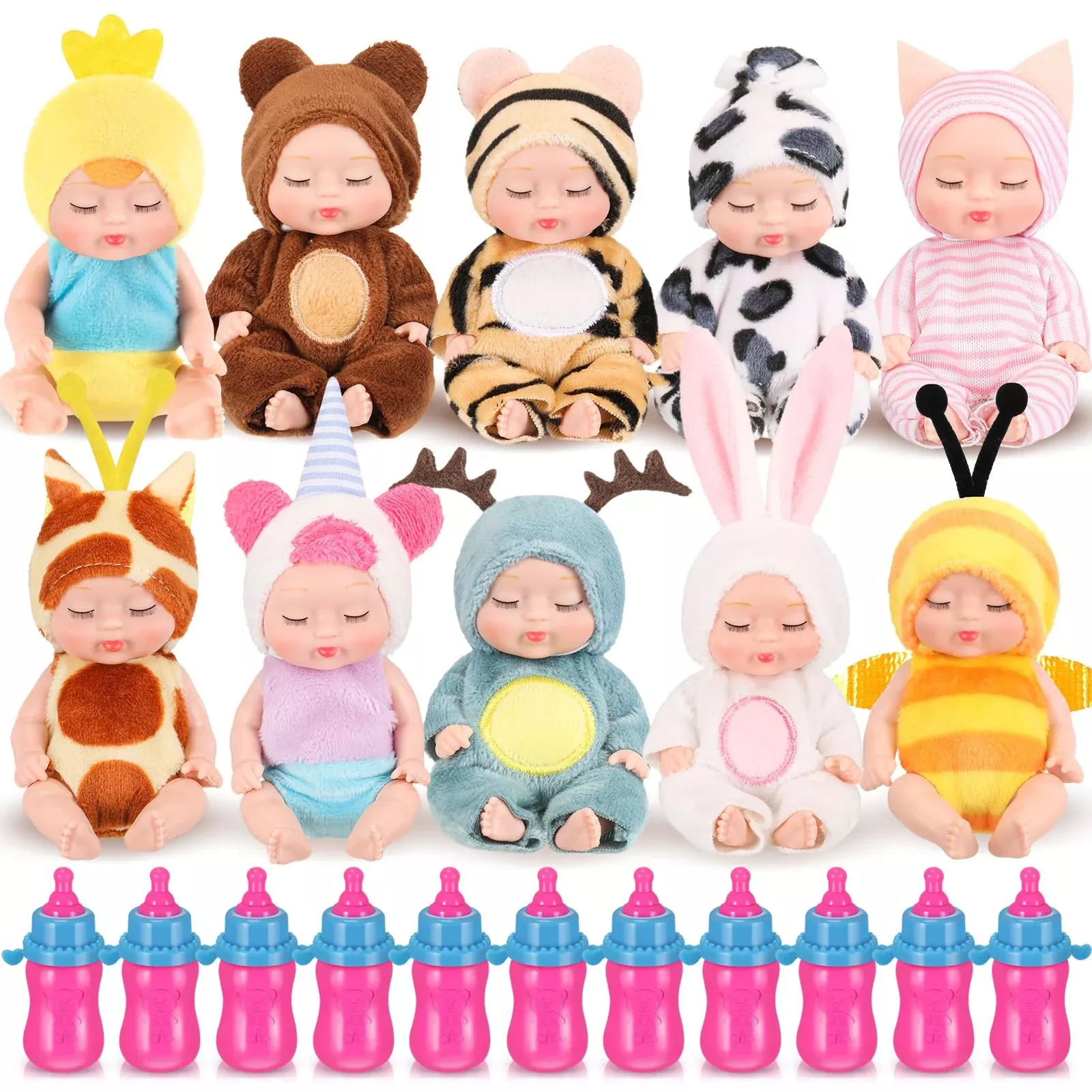 Retrowavy Mini Baby Dolls Set, 4 Inch, Multicolor, Pack of 10