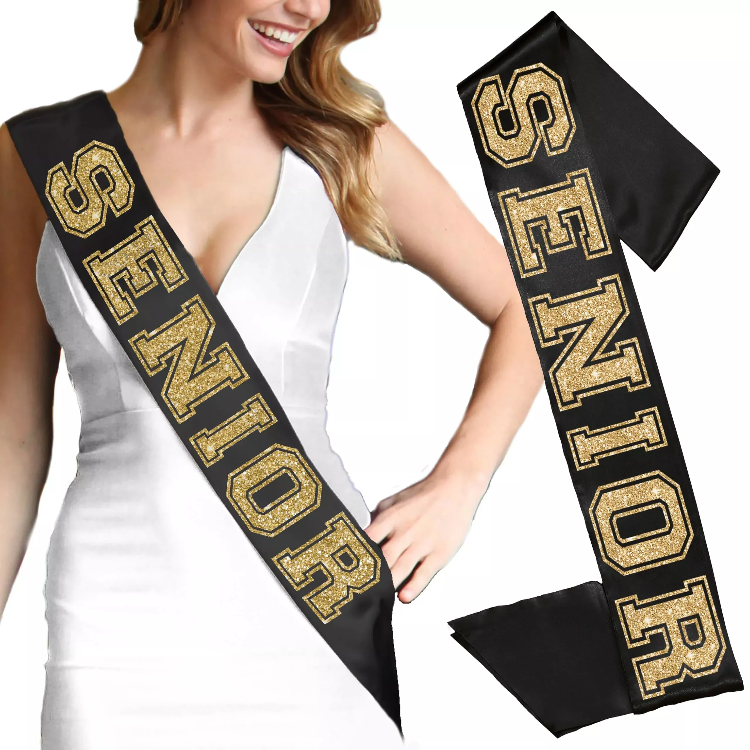 RhinestoneSash Senior Sash Black 2026 Premium Satin 30"x4"