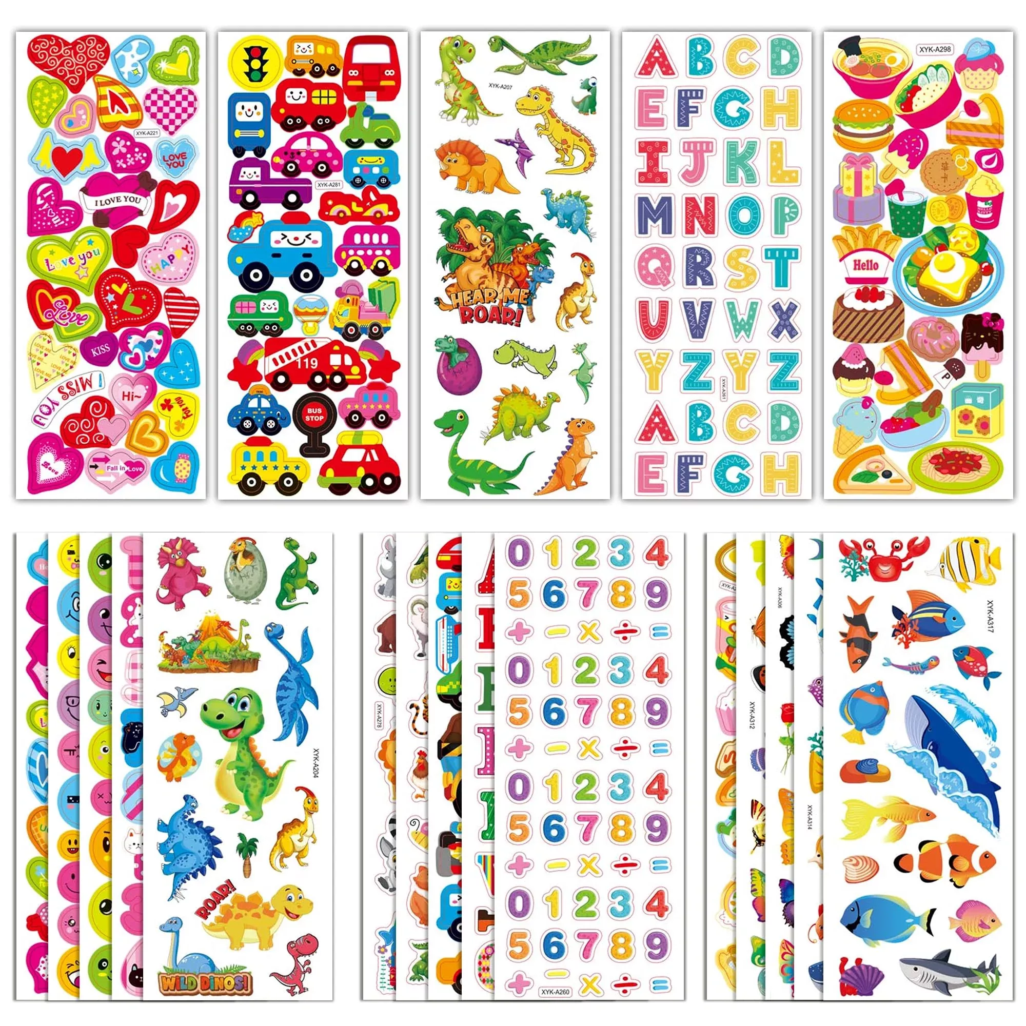 Riccioofy Puffy Stickers for Kids - Multicolored Animal & Ocean Pack