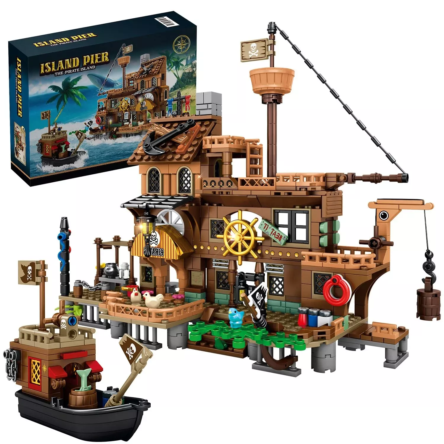RiceBlock Pirate Ship Building Toys, 573 Pieces, Multicolor Plastic Se
