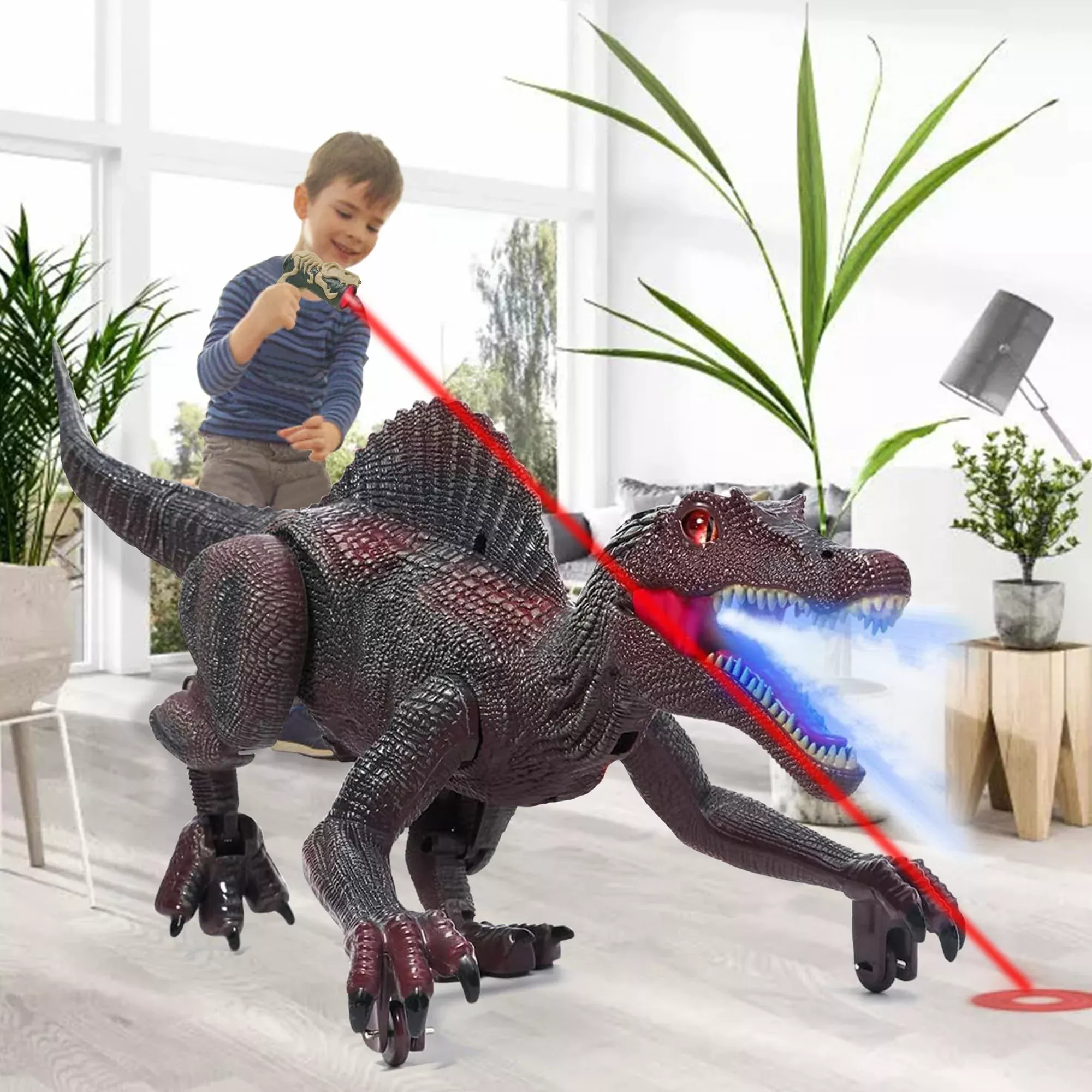Richgv Remote Control Spinosaurus Dinosaur Toy, 14" Red, Kids 3-