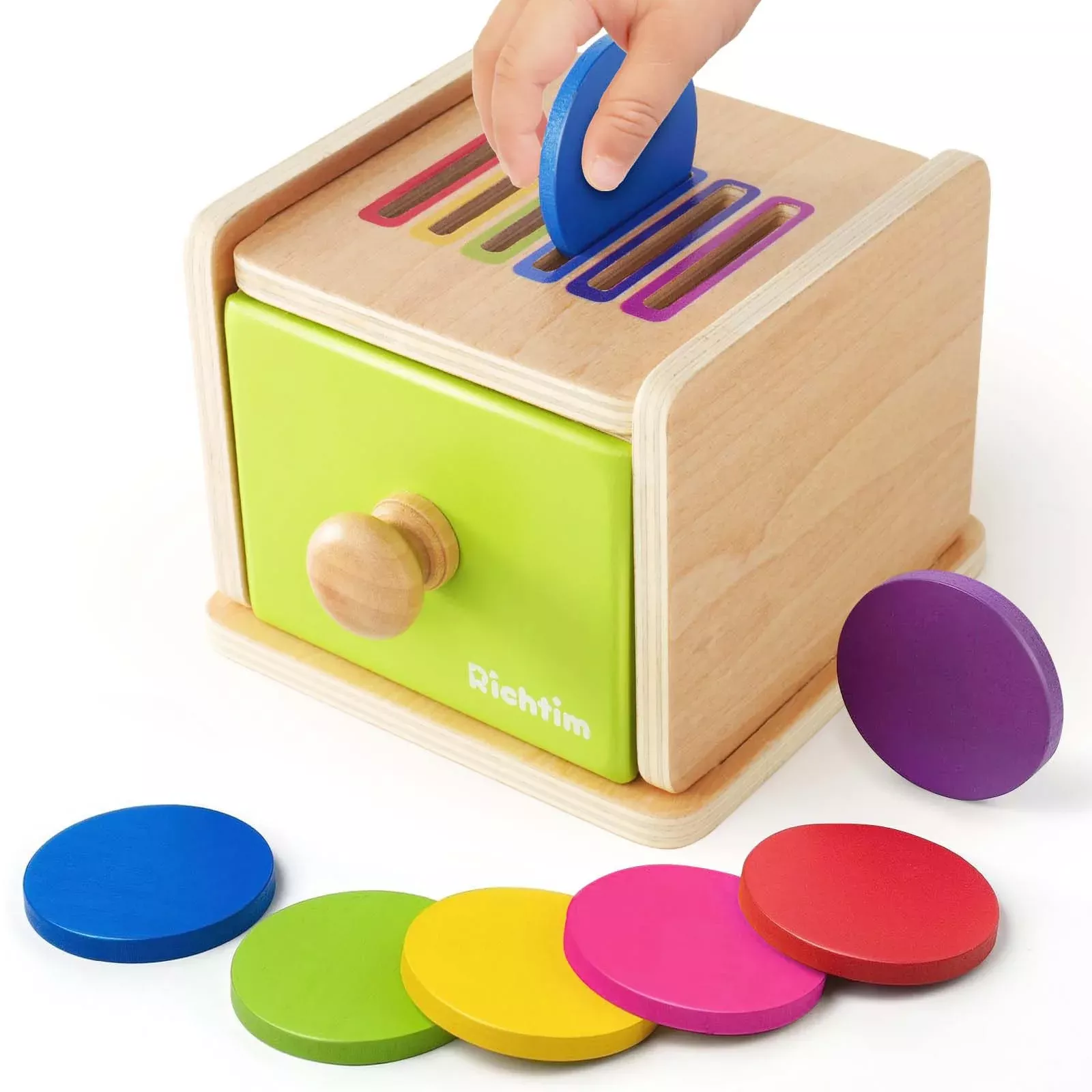 Richtim Wooden Color Sorting Toy for Toddlers 12-36 Months, Beech