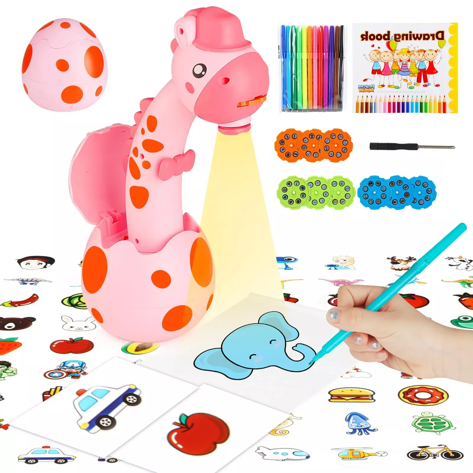 RNGODO Kids Drawing Projector Set - Pink, Size A, 72 Images