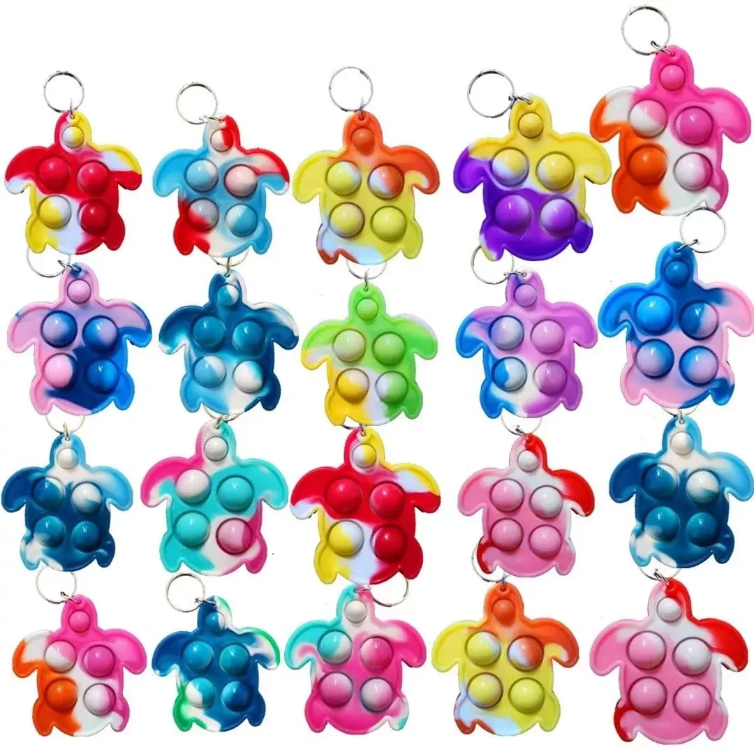 Roaqua Mini Pop Turtle Keychains, Rainbow, 20 Packs, 0.2