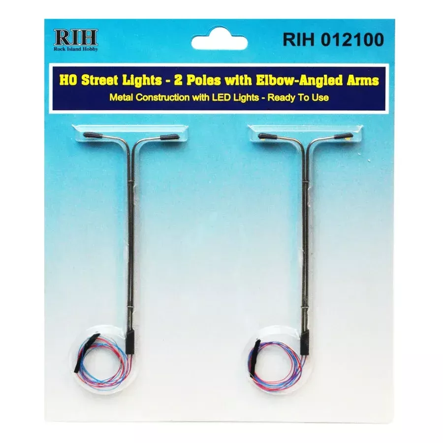 Rock Island Hobby 12100 HO Scale Street Light Double Pole 2 Elbow 2 Pack