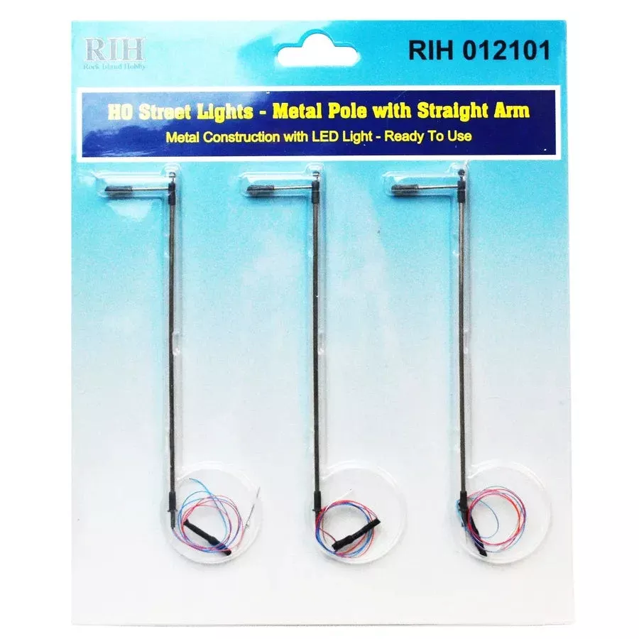 Rock Island Hobby 12101 HO Scale Street Light Straight Arm 2 Pack