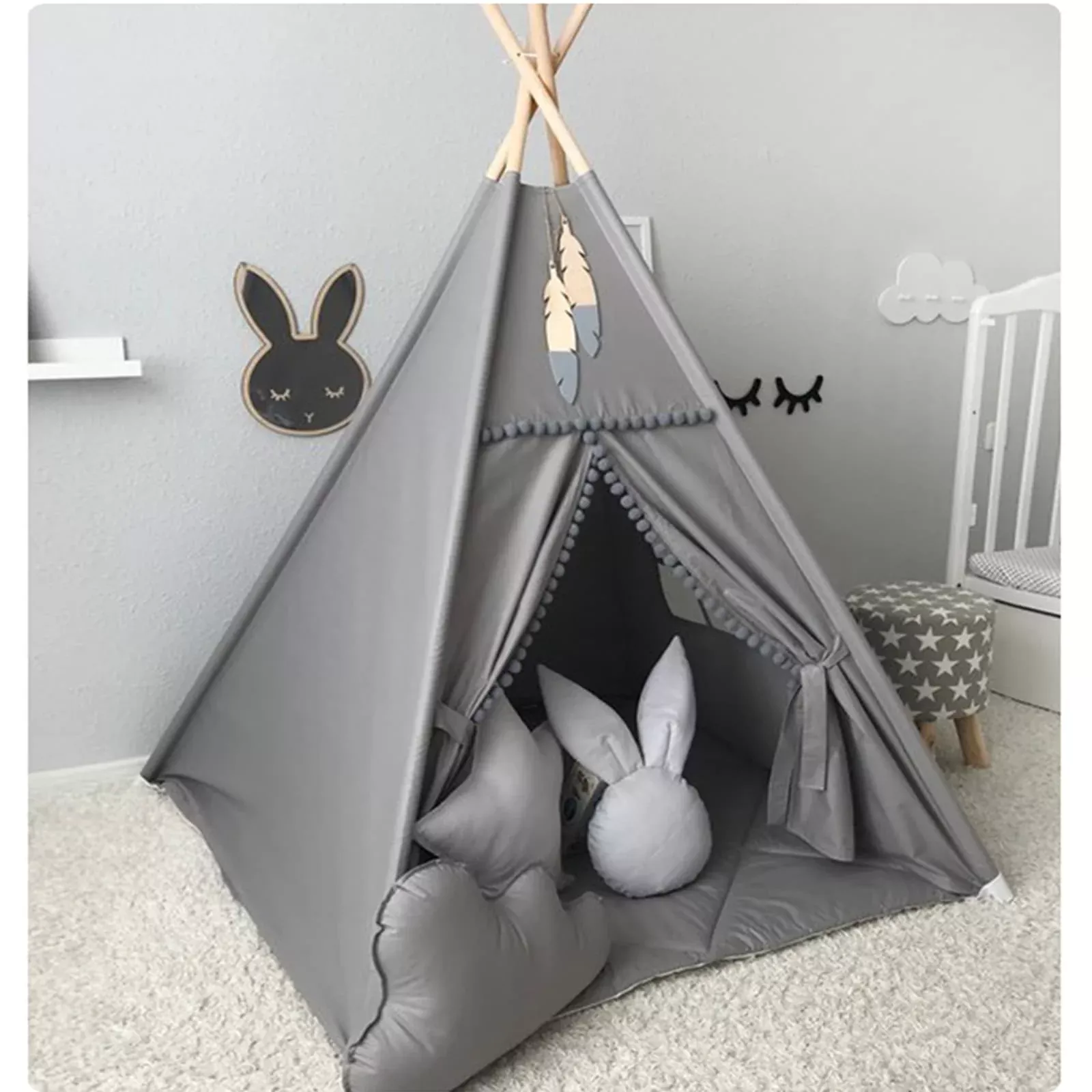 RONGFA Large Grey Children's Teepee Tent - 100% Cotton Canvas