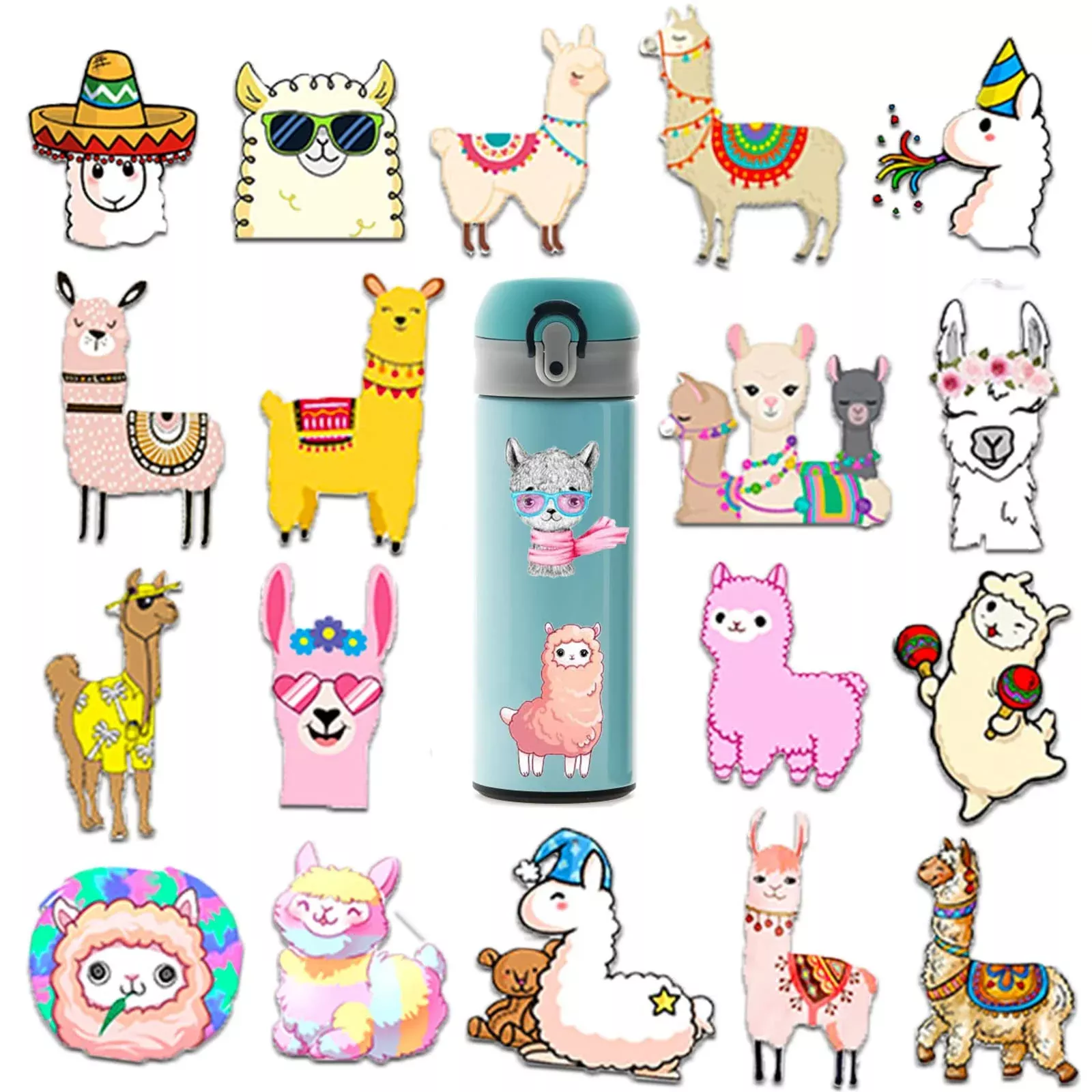 RORANIC Llama Stickers for Kids, Waterproof Vinyl, 50 Assorted Designs