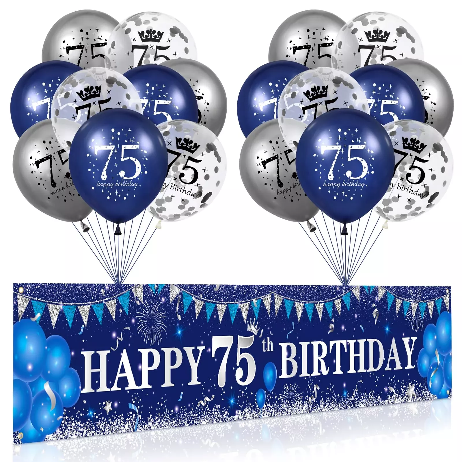 Rumia Blue 75Th Birthday Decorations For Men Women, Navy Blue Silver H