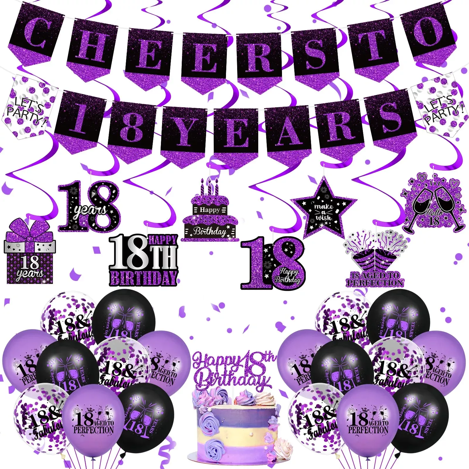 RUMIA Purple 18th Birthday Decorations Set with Banner and Balloons
