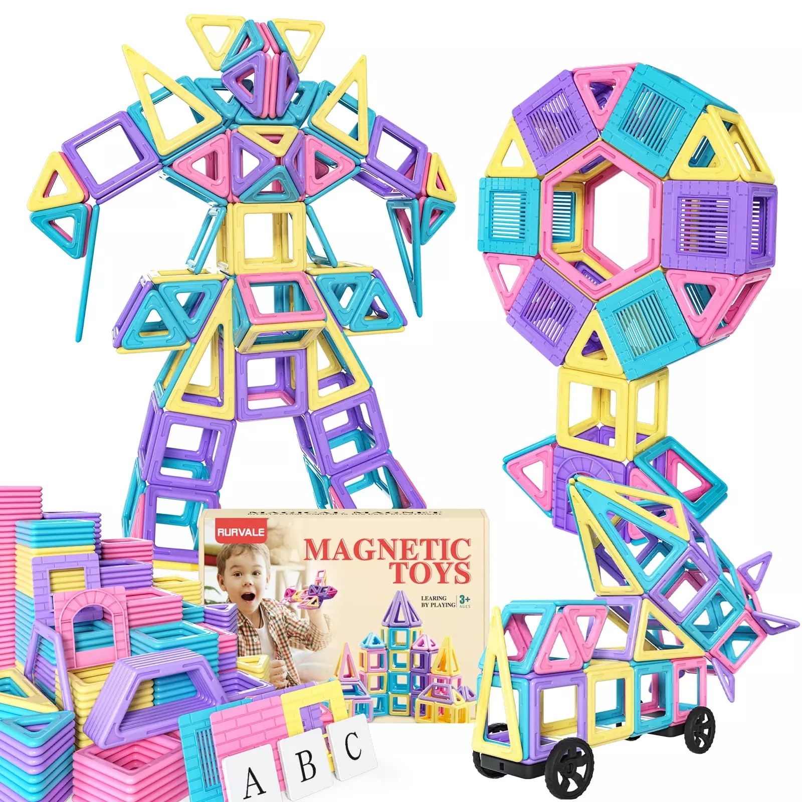 Rurvale 100-Piece Magnetic Blocks Set for STEM Learning - Colorful