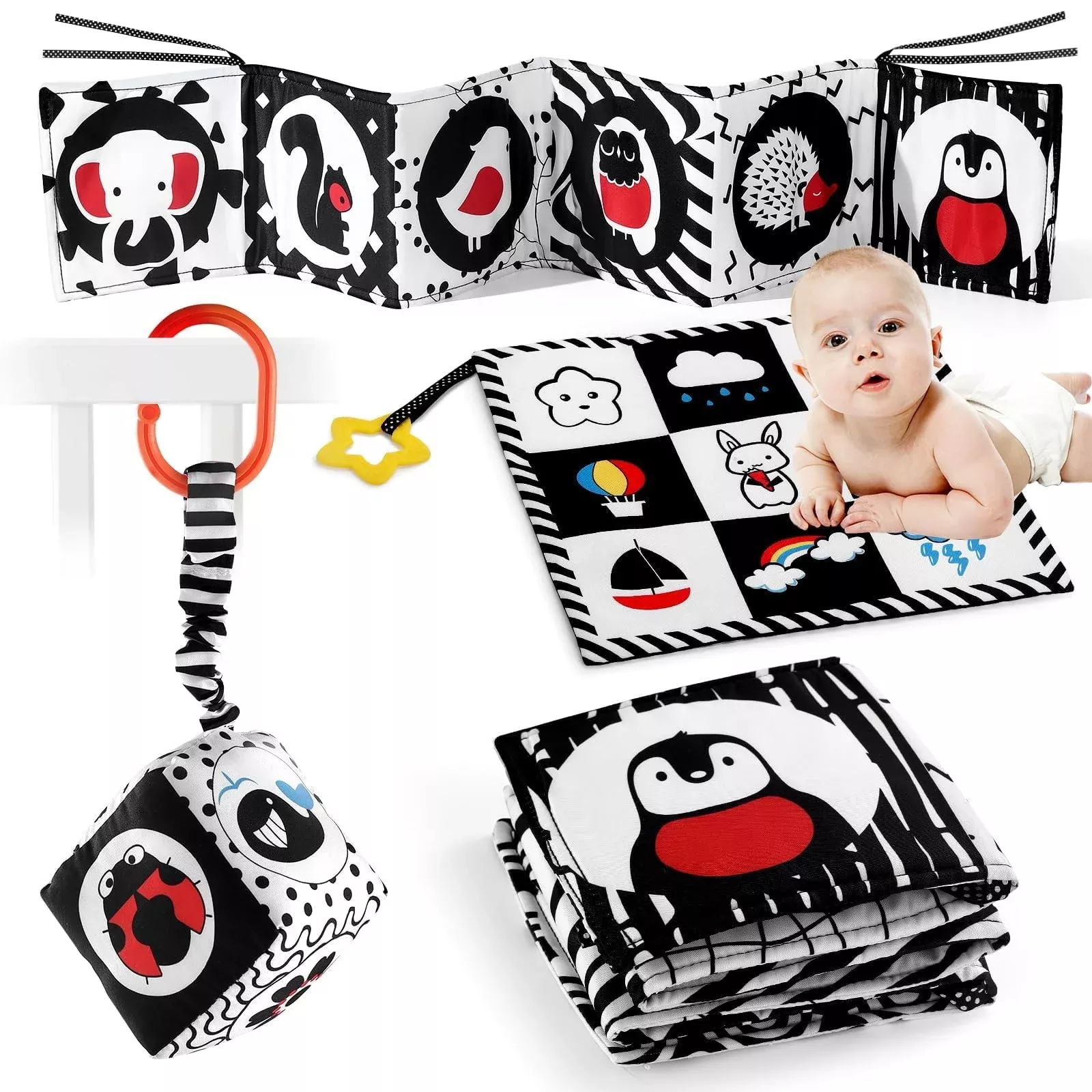 SAMMAS Black and White Baby Toys 0-6 Months 3pcs Medium Cotton