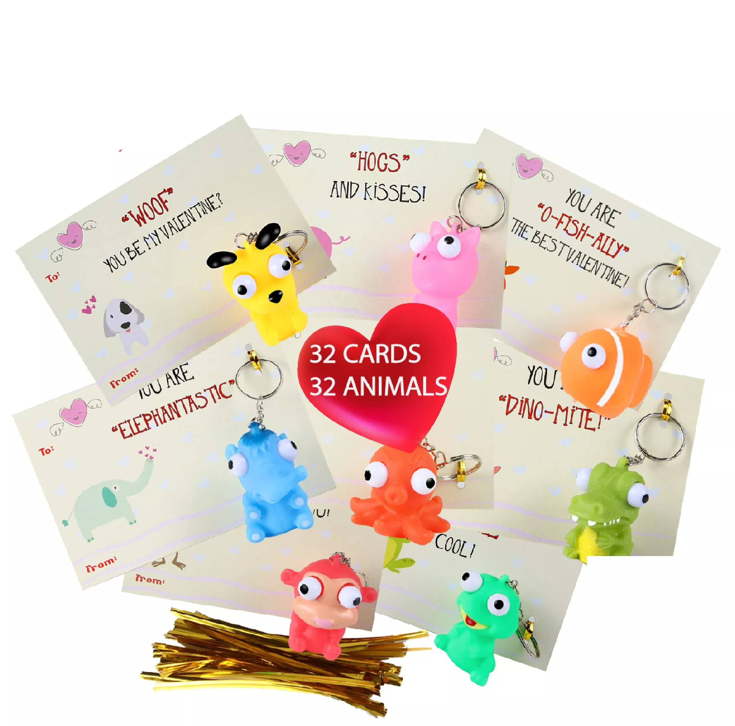 SAMRIKO Valentine's Pop Eye Keychain Set - 32 Pack, Small, Fun Gift