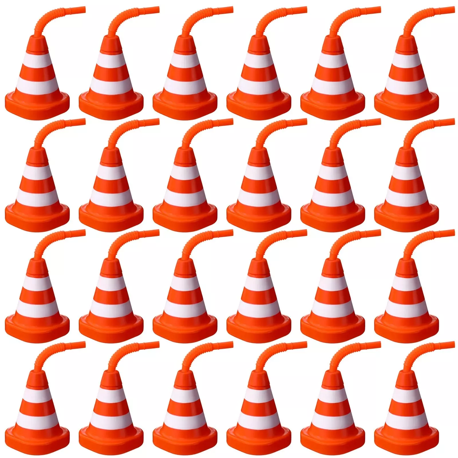 Sawysine Construction Cup Set, 10 oz, Orange, 24 Pack with Straws