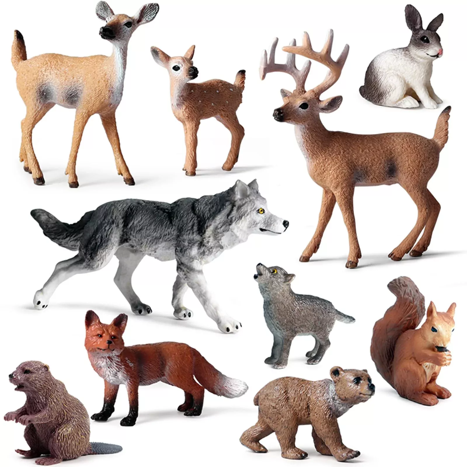 SCAHOW Forest Animal Toys Set, 10pcs Realistic Figures, 2.1