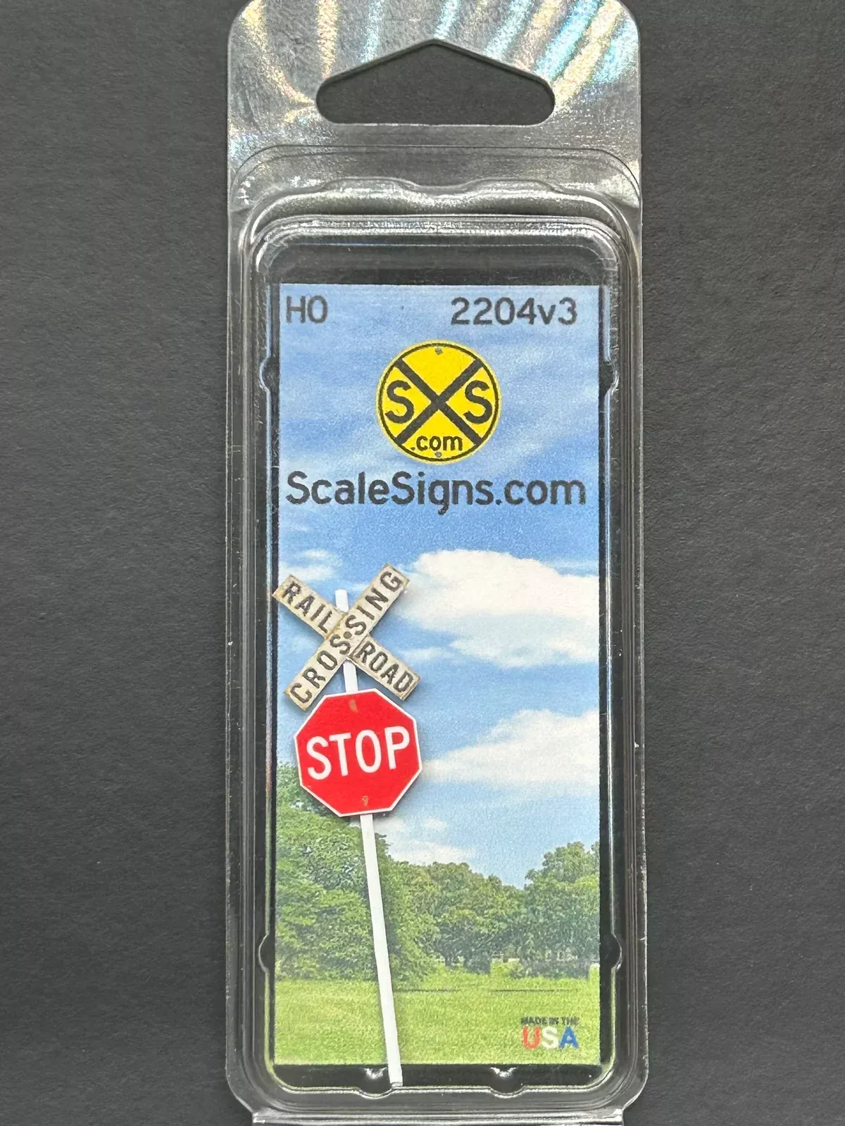 ScaleSigns HO-2204-v3 HO Scale Crossbucks with Light Rust and Stop Sign
