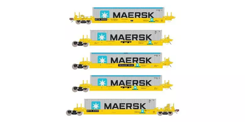 ScaleTrains 40079 HO Scale Rivet Counter PS-Trinity 5 Unit Backpacker Well Car "TT/Maersk" DTTX 64019
