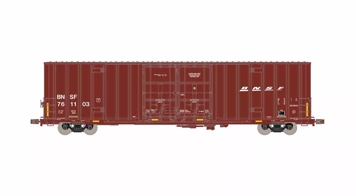 ScaleTrains Operator 11874 HO Scale Trinity 60' 7500 8' Double Plug Door High Cube Boxcar BNSF 761217 (Wedge/Conspicuity Stripes)