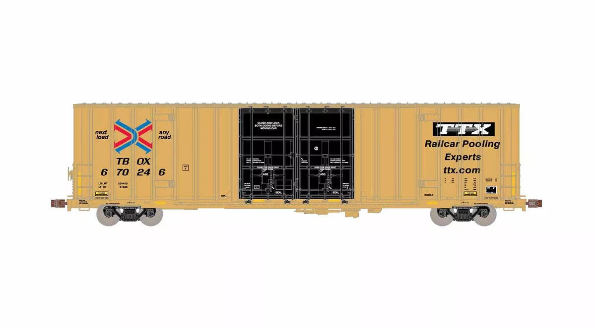 ScaleTrains Operator 11889 HO Scale Trinity 60' 7500 8' Double Plug Door High Cube Boxcar TTX TBOX 670271