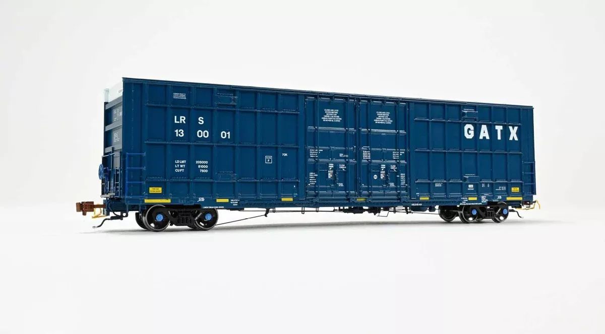 ScaleTrains Rivet 41004 HO Scale Trinity 60' 7500 12' Plug-Door High-Cube Boxcar GATX LRS 130001 (English & Spanish Door Data with Conspicuity Stripes)