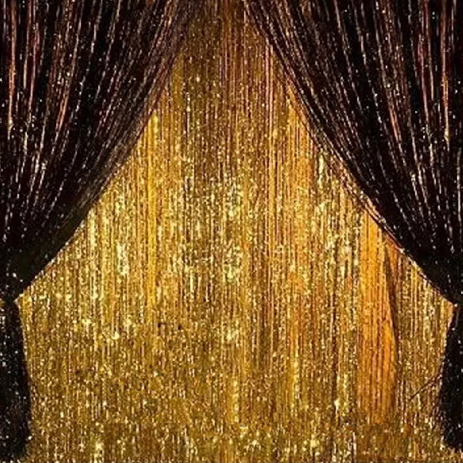 Sharlity Metallic Tinsel Curtain - Black & Gold, 2 Pack, 3.