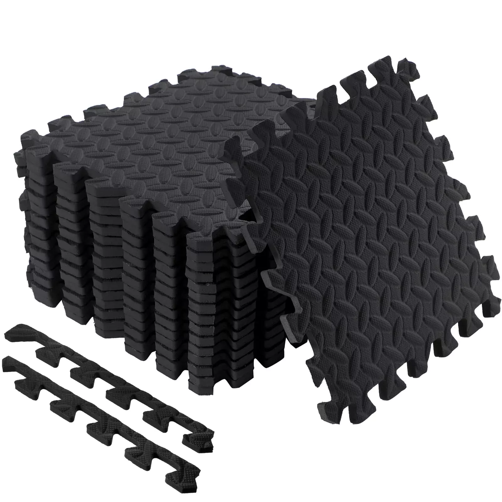 Shihanee Foam Floor Baby Tiles - Interlocking Play Mats, 16ft, Black,