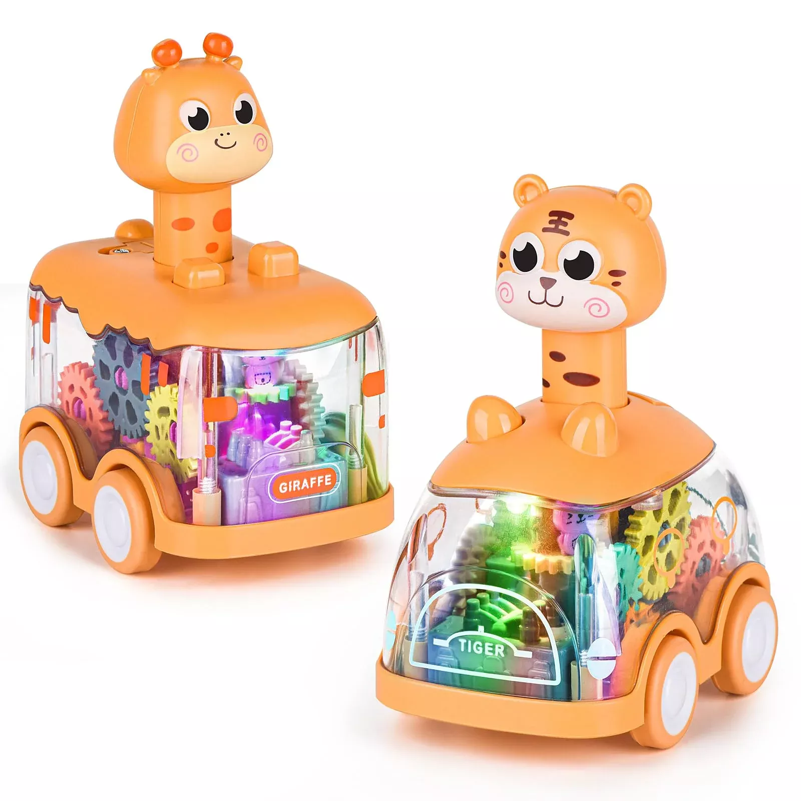 ShinySong Light-Up Animal Car Set, Giraffe & Tiger, 4.9