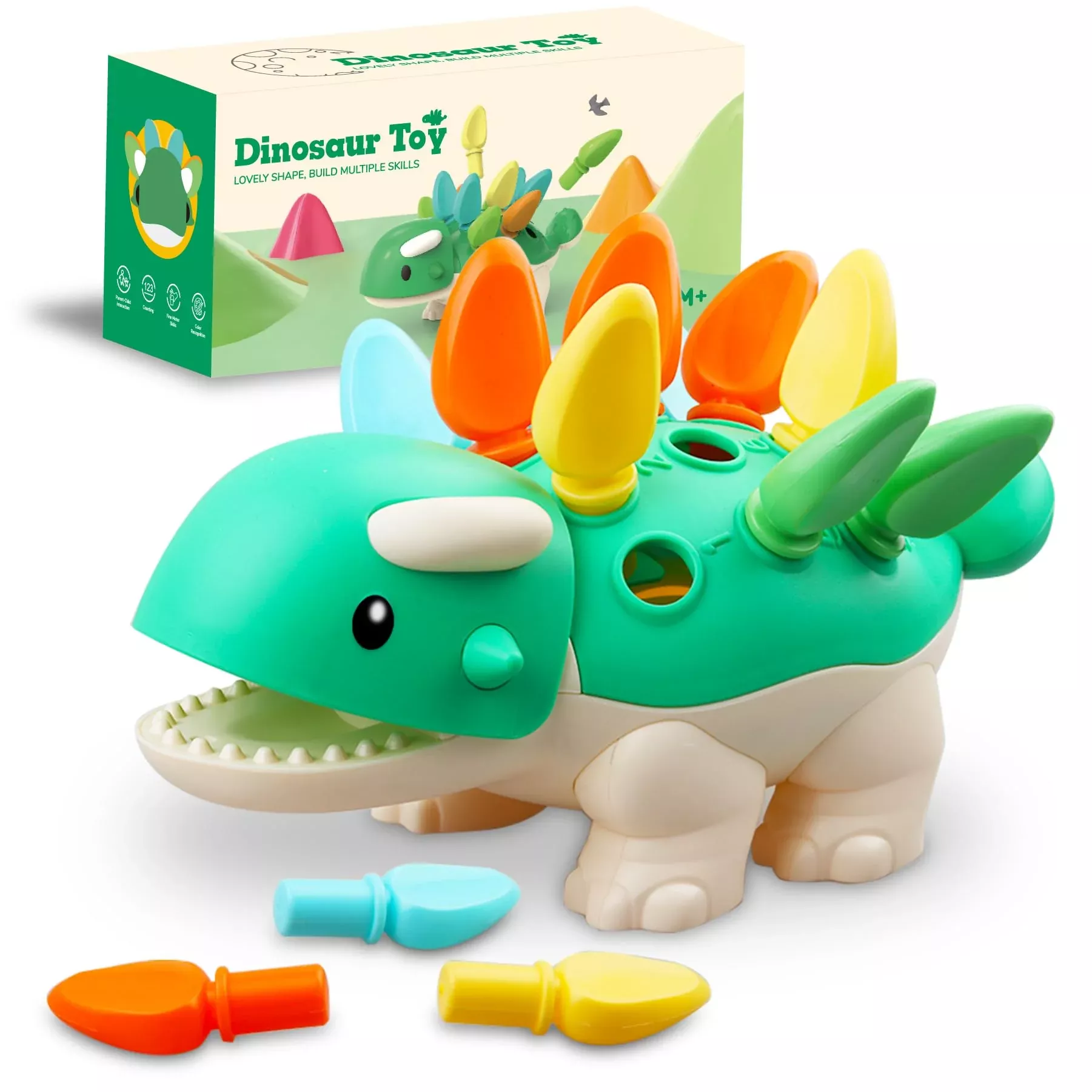 Sibalohan Dinosaur Fine Motor Skills Toy for Toddlers, Multicolored