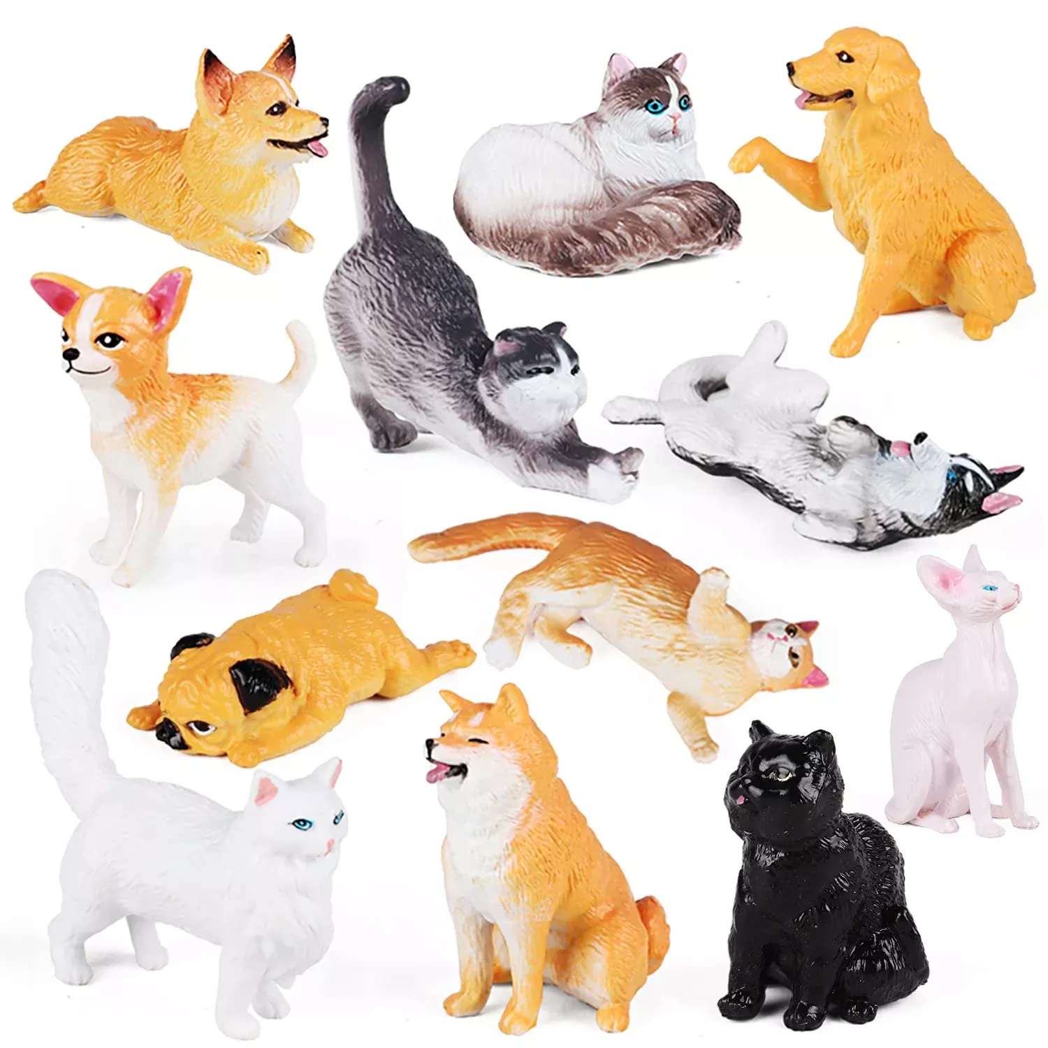 SIENON Dog and Cat Figurines Set, 12 Pieces Mini Plastic Pets