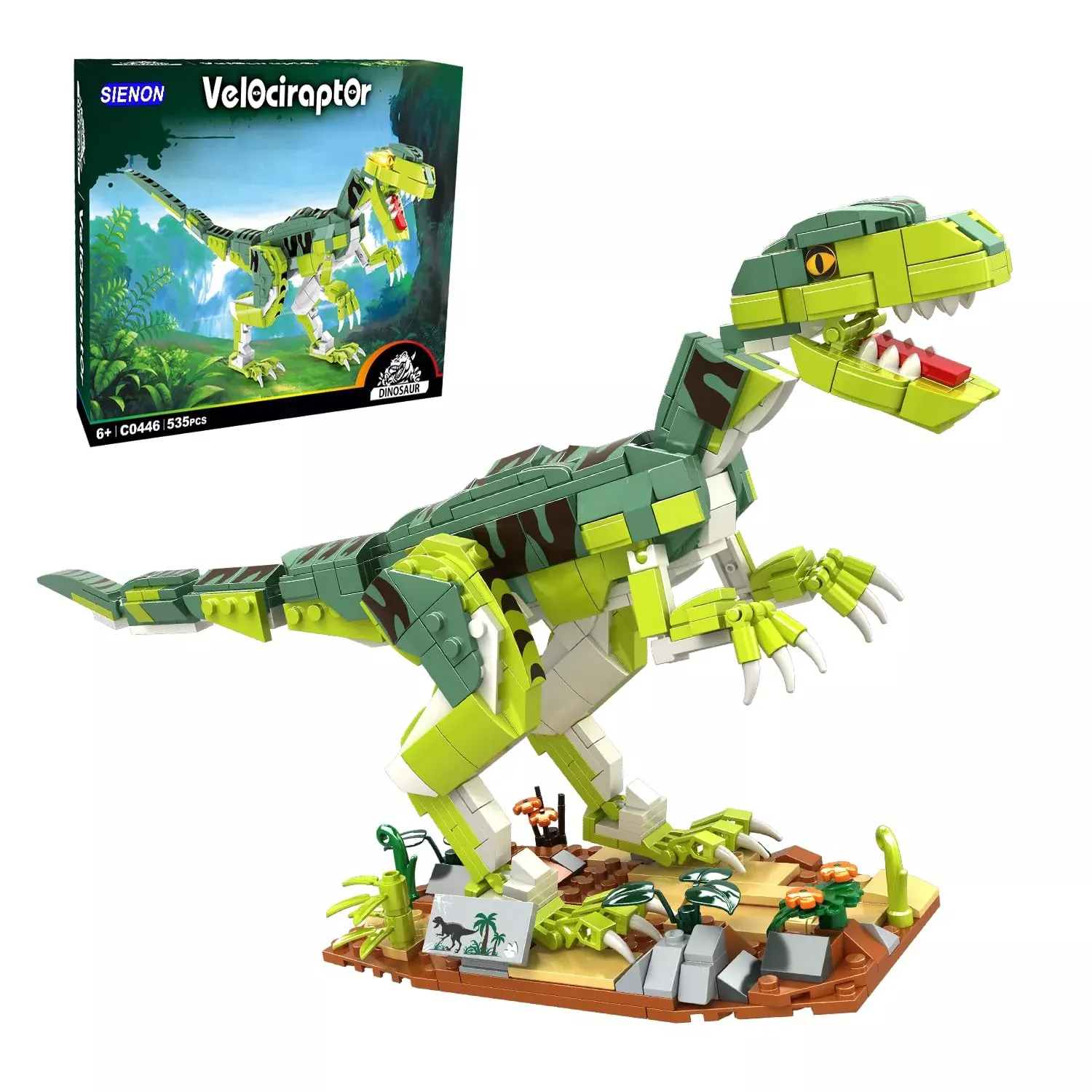 SIENON Velociraptor Dinosaur Building Toy, 533 Pcs, 16 x